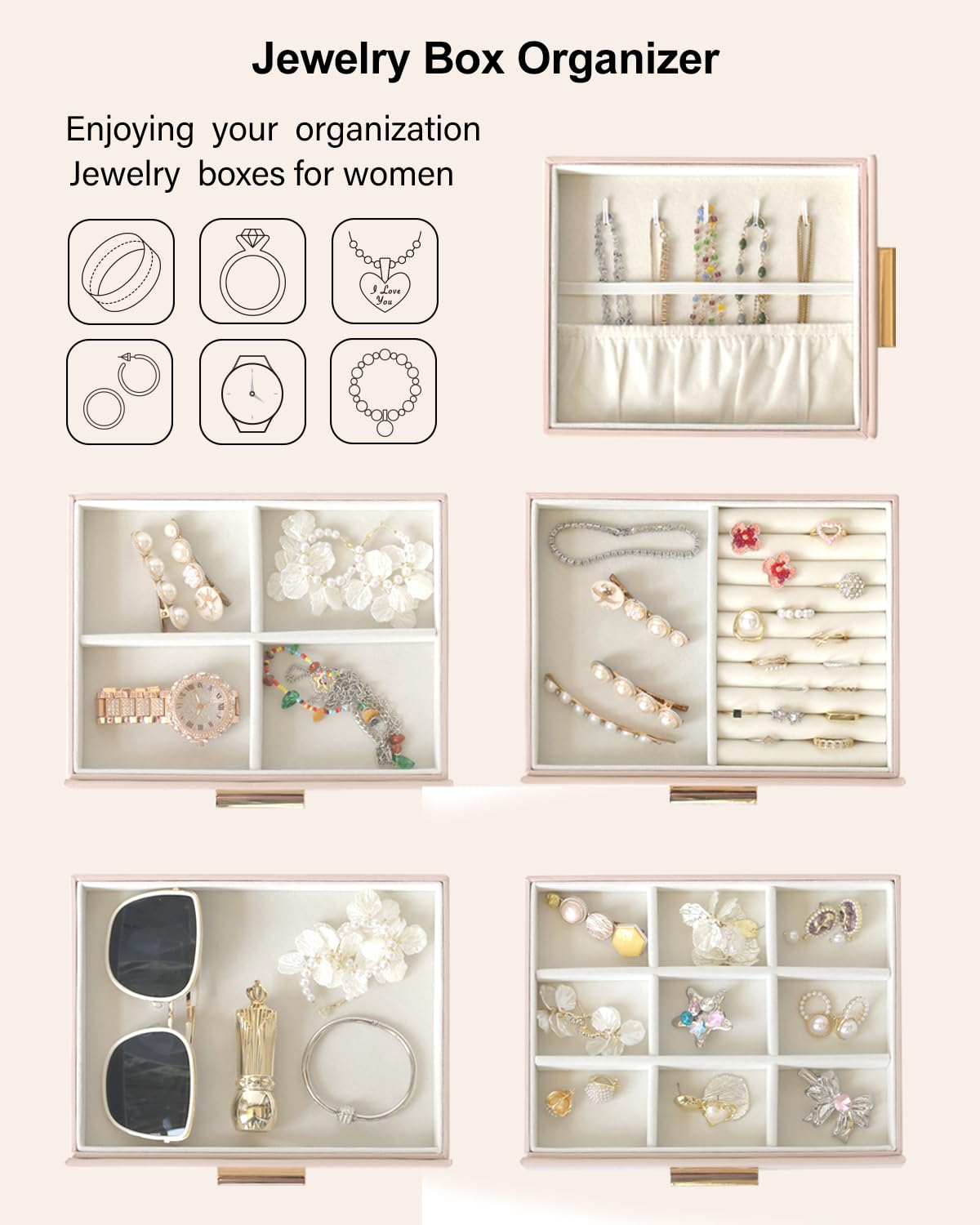 EZDeco 4-Layer Jewelry Box Organizer with Necklace Drawer - Women's Jewelry Storage for Earrings, Rings, Necklaces & Bracelets - Perfect Gift for Girls, Travel & Home Organization