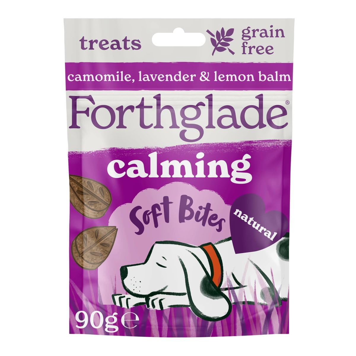 Forthglade Natural Hypoallergenic Grain Free Dog Treats with Chamomile, Lavender & Lemon Balm - Calming Soft Bites for Anxious Dogs (8 Pack of 90g Resealable Bags) | Perfect for Training, Travel & Stress Relief