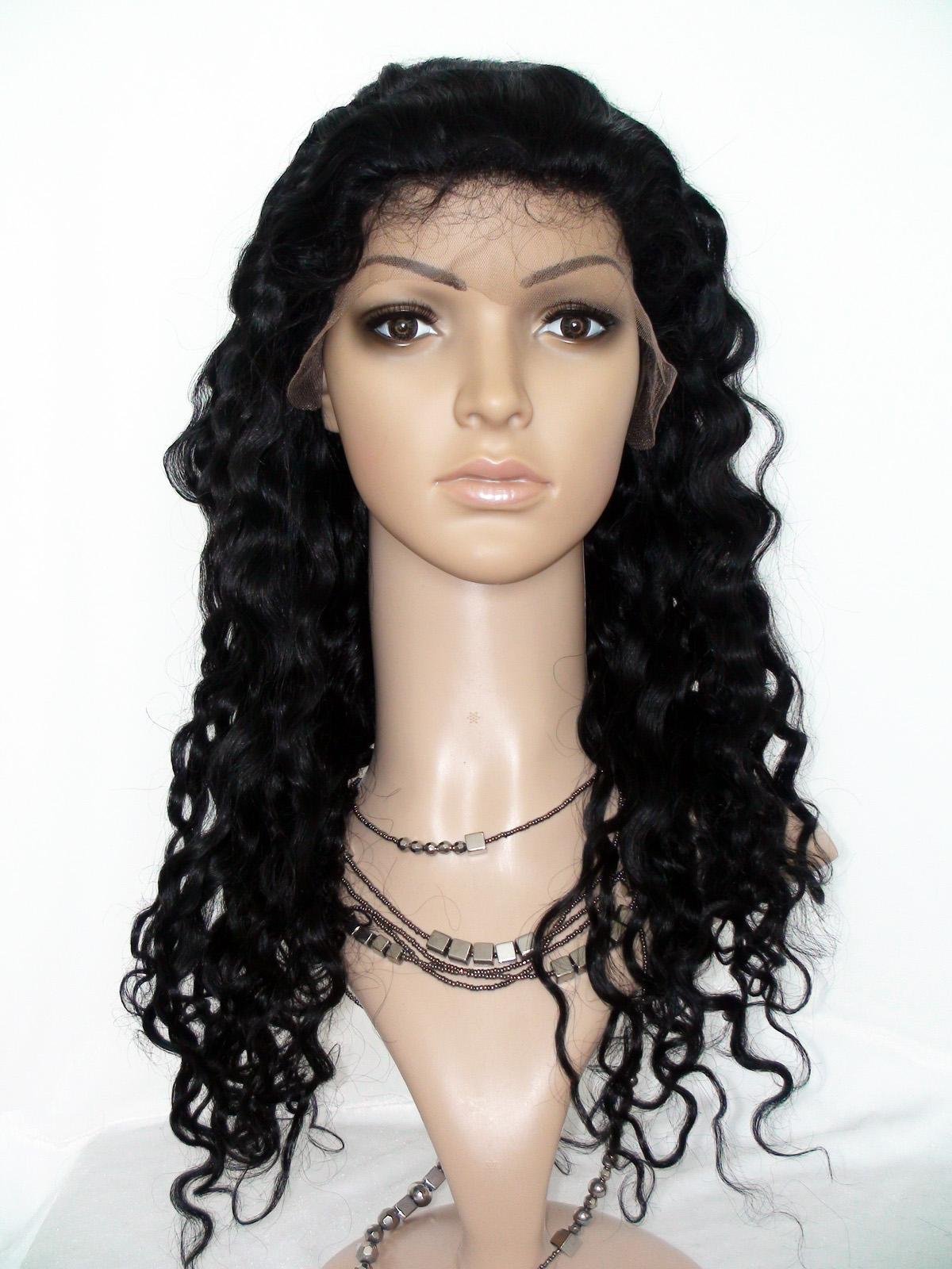 DaJun 18 Inch Human Hair Full Lace Wig - Black Women's Virgin Remy Hair Deep Wave #1 Color - Perfect for Daily Wear, Parties & Cosplay