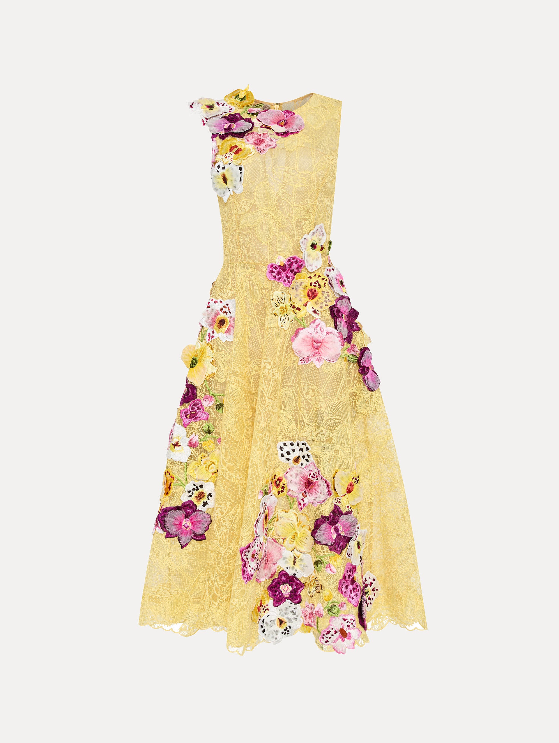 Elegant Orchid Embroidered Picot Lace Dress for Women | Floral Summer Wedding Guest Dress | Perfect for Garden Parties & Formal Events