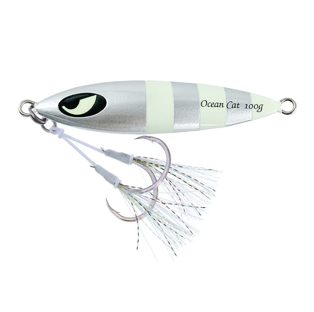 OCEAN CAT Slow Fall Pitch Fishing Lures - 1PC Sinking Lead Metal Flat Jigs with Hook for Saltwater Fishing - Perfect for Deep Sea Jigging and Offshore Angling