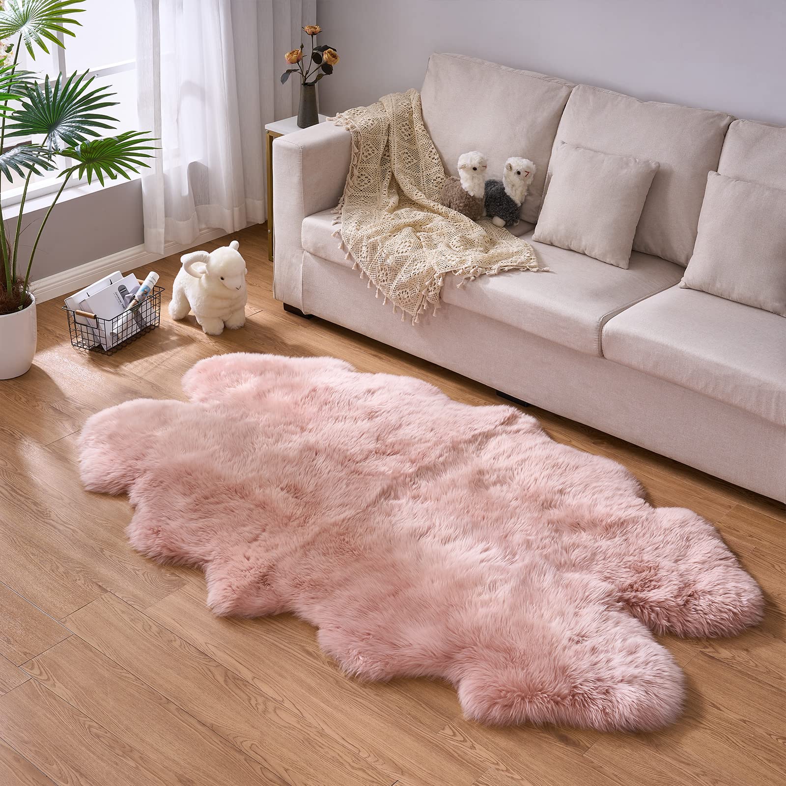 Premium New Zealand Sheepskin Rug - Genuine Lambskin, Ultra Soft & Luxurious for Bedroom, Living Room Decor (Pink, 4x6 ft) - Perfect for Cozy Floor Seating, Nursery Accent & Home Staging