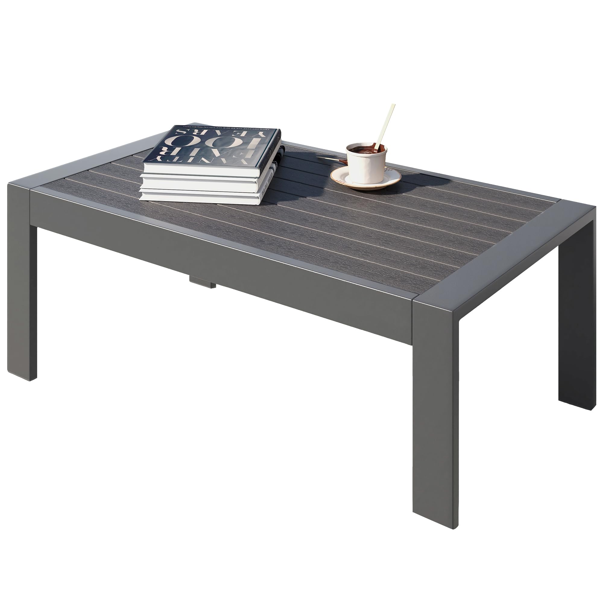 All-Weather Aluminum Outdoor Coffee Table - Modern Rectangle Patio Table for Balcony, Garden & Backyard - Durable Deep Grey Finish - Perfect for Lounging, Entertaining & Outdoor Relaxation