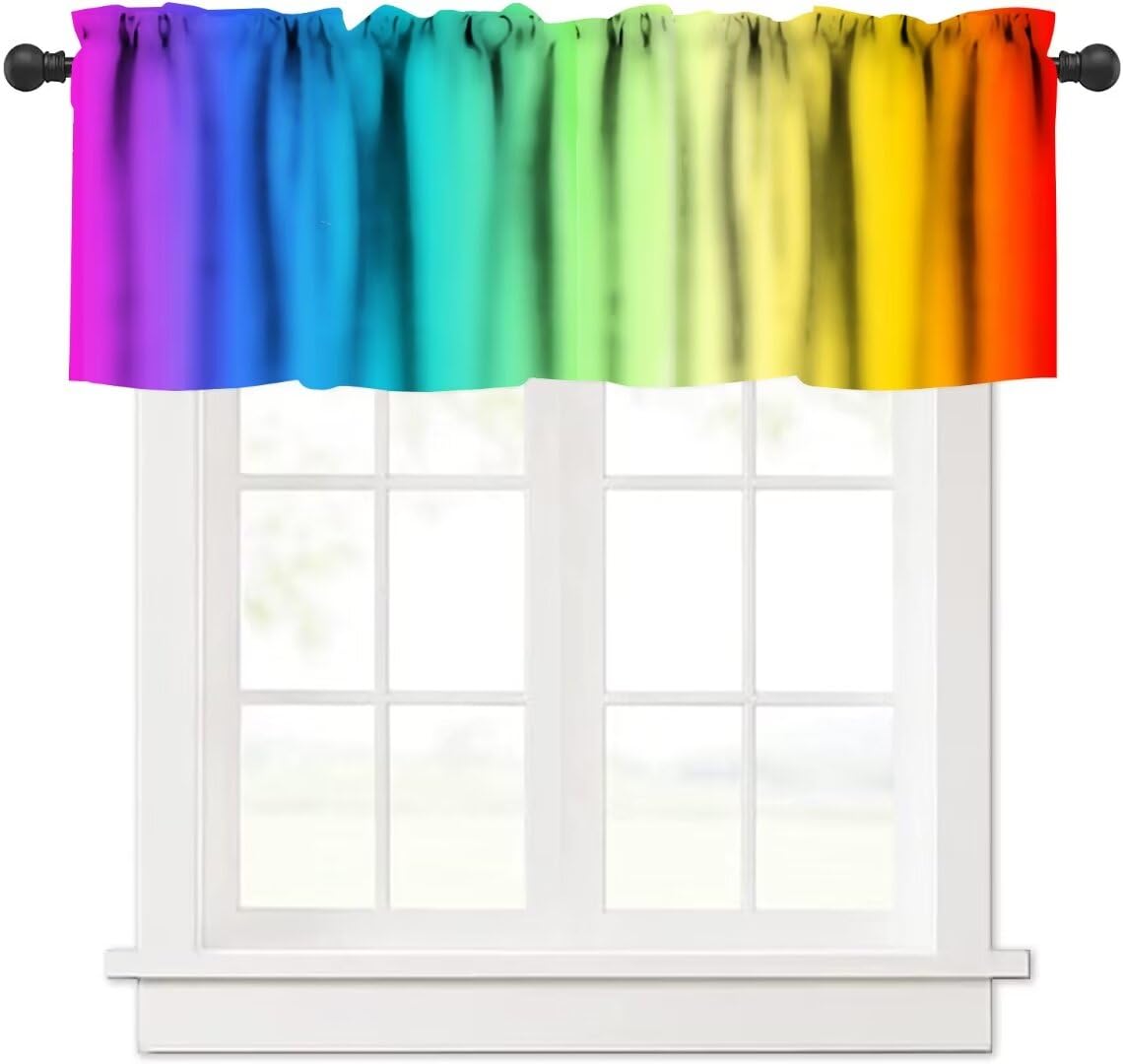Rainbow Gradient Blackout Curtains for Girls Room - Colorful Rod Pocket Window Treatments (54x18 Inch) - Perfect for Teen Bedroom, Nursery & Kids Room Decor