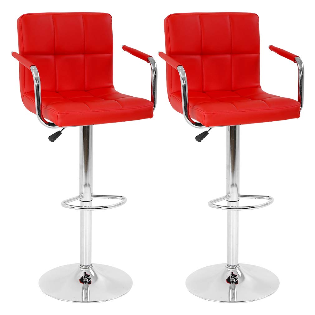 Best Modern Bar Stool Set of 2 - Adjustable Height Swivel Counter Stools with PU Leather & Hydraulic Lift - Perfect for Kitchen Island, Home Bar & Dining Room (Red)
