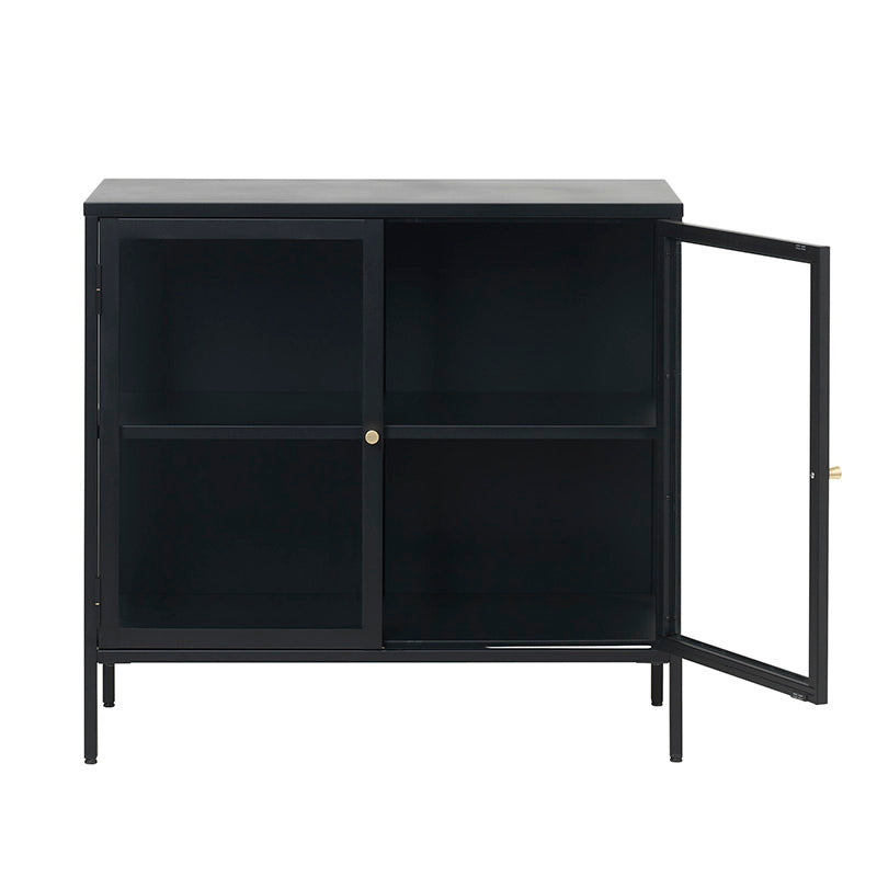 CARMEL 90cm Black Sideboard with 2 Glass Doors - Modern Buffet Cabinet for Dining Room, Living Room Storage & Home Decor