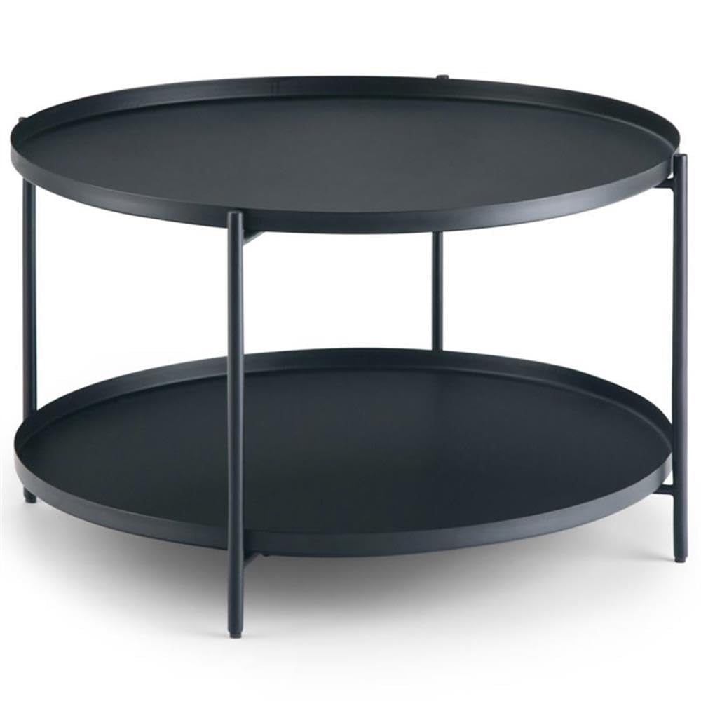 Trent Home Industrial 32 Inch Black Metal Coffee Table - Modern Living Room Furniture for Small Spaces, Apartments & Offices