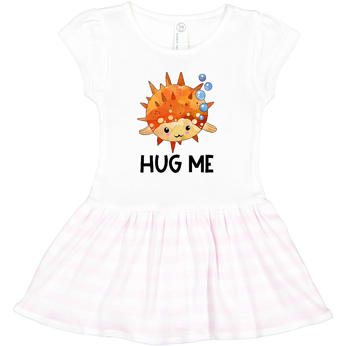 Inktastic Hug Me Cute Pufferfish with Bubbles Toddler Dress - Adorable Fish Print Baby Girl Outfit for Playdates & Birthday Parties