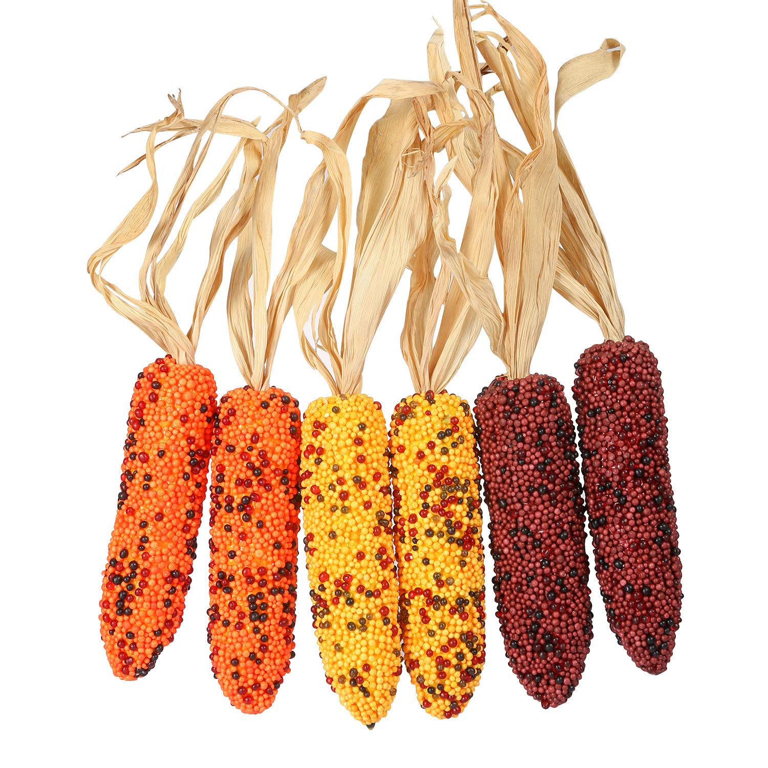 6 Pack Artificial Corn Decorations - Indian Corn Design for Fall Harvest, Thanksgiving, and Home Decor