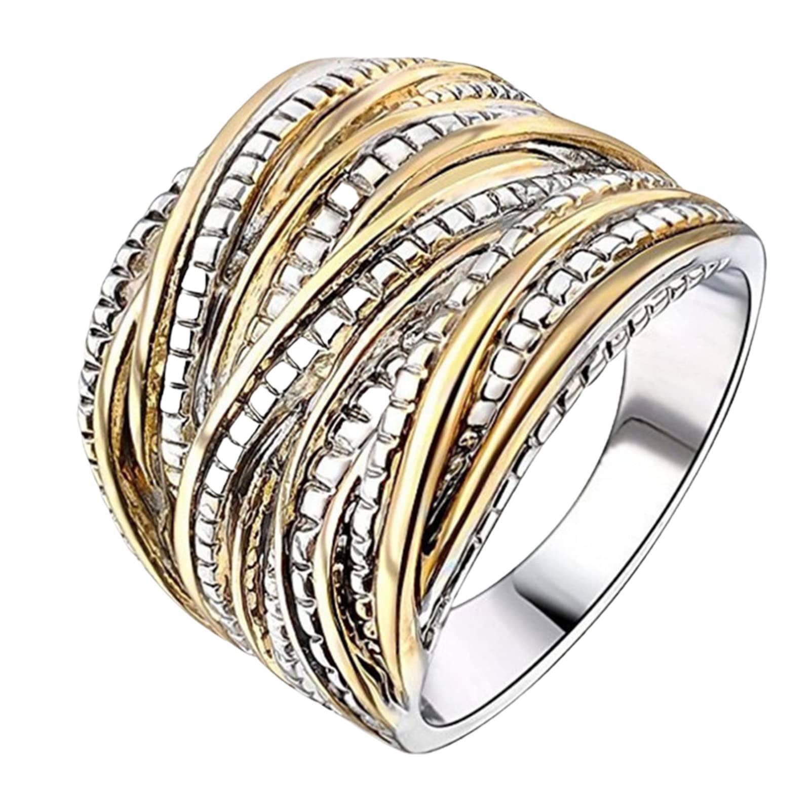 Golden Color Multi-Layer Luxury Wedding Ring for Women - Elegant Round Fine Jewelry Gift - US Size 8 - Perfect for Bridal, Anniversary, and Special Occasions