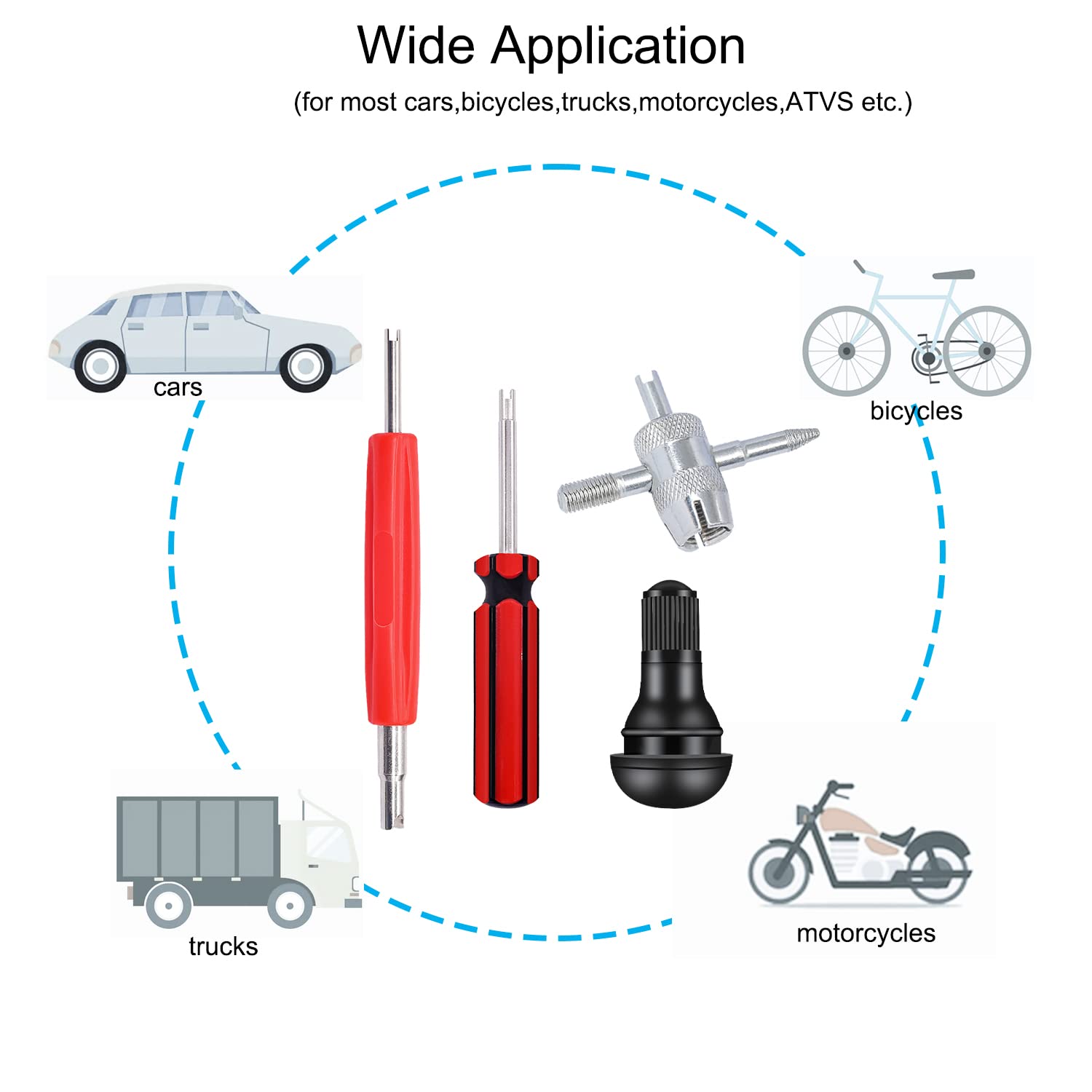 10PCS Tire Valve Stem Puller & Installer Tool Kit - Includes TR412 Valve Stems, Valve Cores, 4-Way Tool & Core Remover for Car, Bike, Motorcycle Tire Repair - Perfect for Mechanics & DIY Auto Maintenance