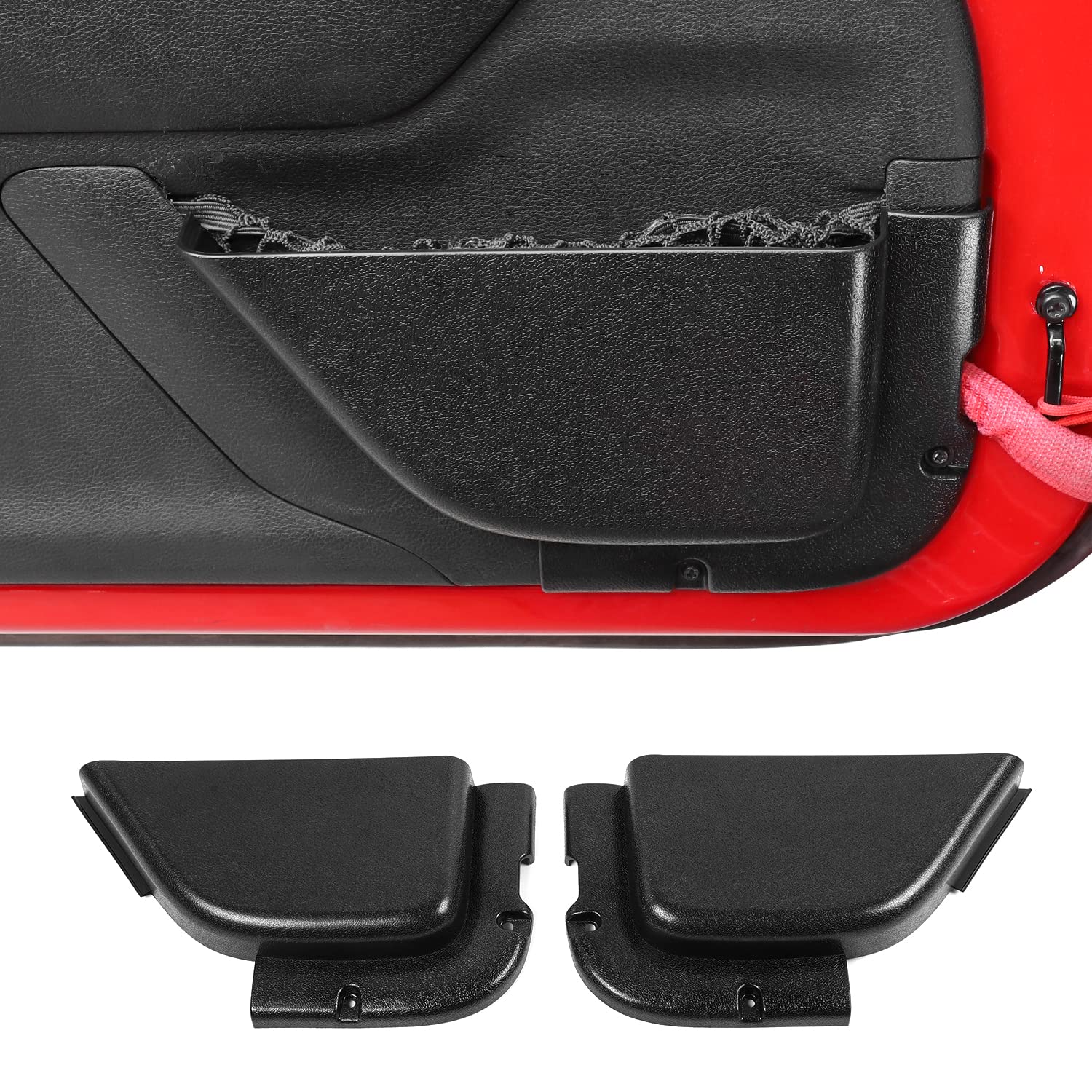 Jeep Wrangler JK JKU Front Door Storage Pockets (2011-2017) - Black Organizer Accessories for Sport, Sahara, Rubicon Models - 2 Pack - Perfect for Off-Road Gear & Road Trip Essentials