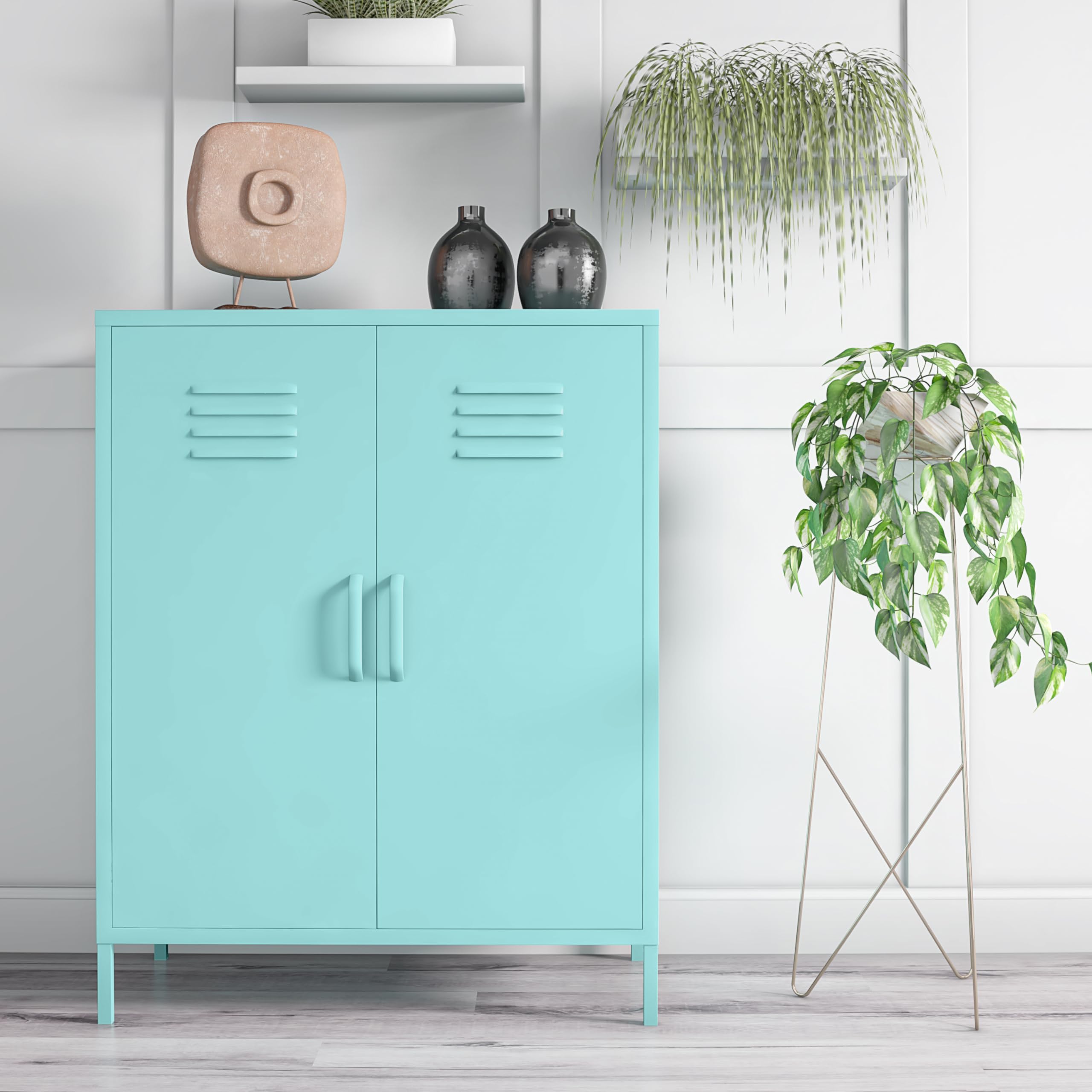 Novogratz Cache 2-Door Metal Locker Storage Cabinet in Mint Green - Perfect for Home, Office, Dorm & Garage Organization