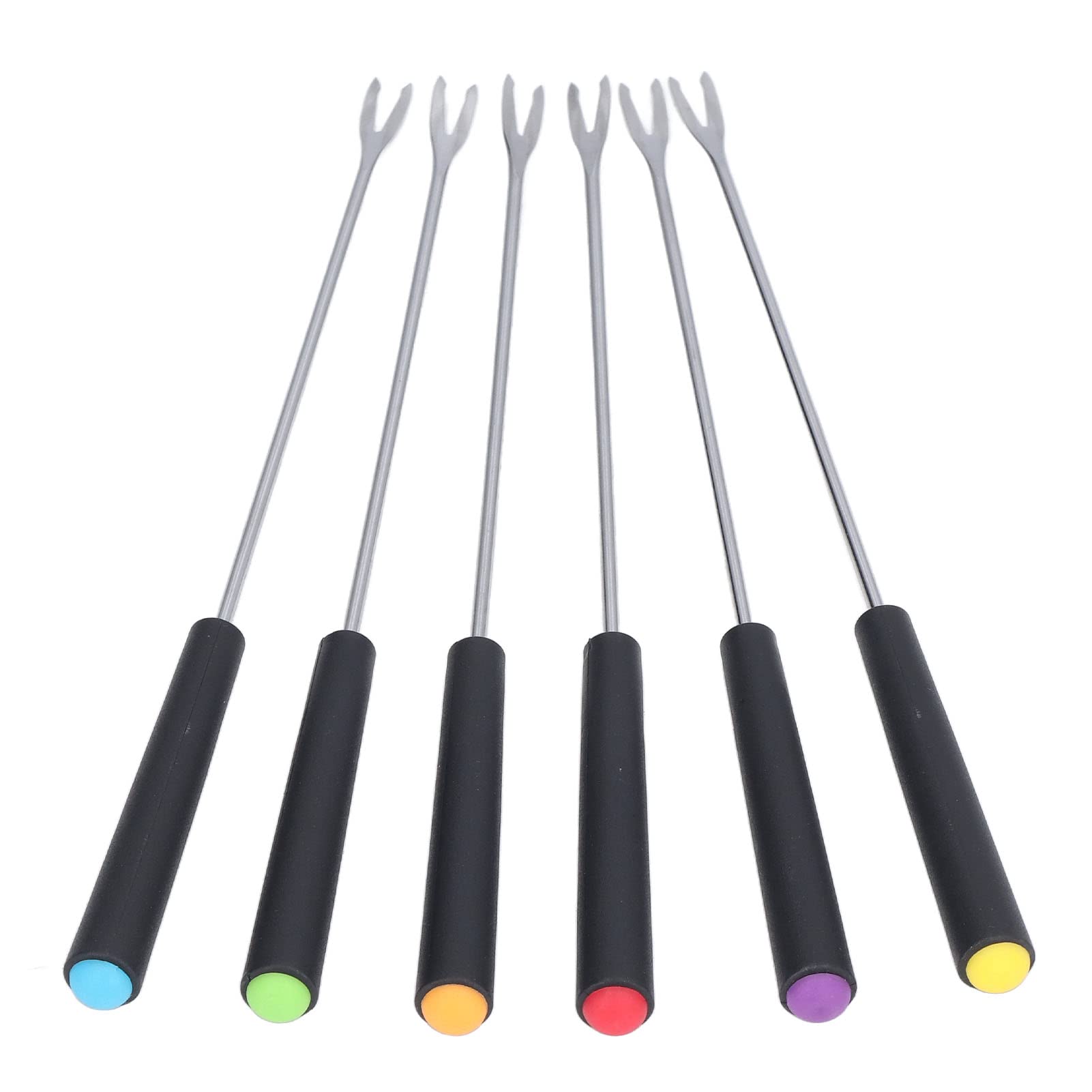 6-Piece Stainless Steel Fondue Forks Set with Wooden Handles - Long Roasting Sticks for Chocolate Fountain, Cheese, Smores, Desserts & Fruits - Perfect for Parties, Camping & Family Gatherings