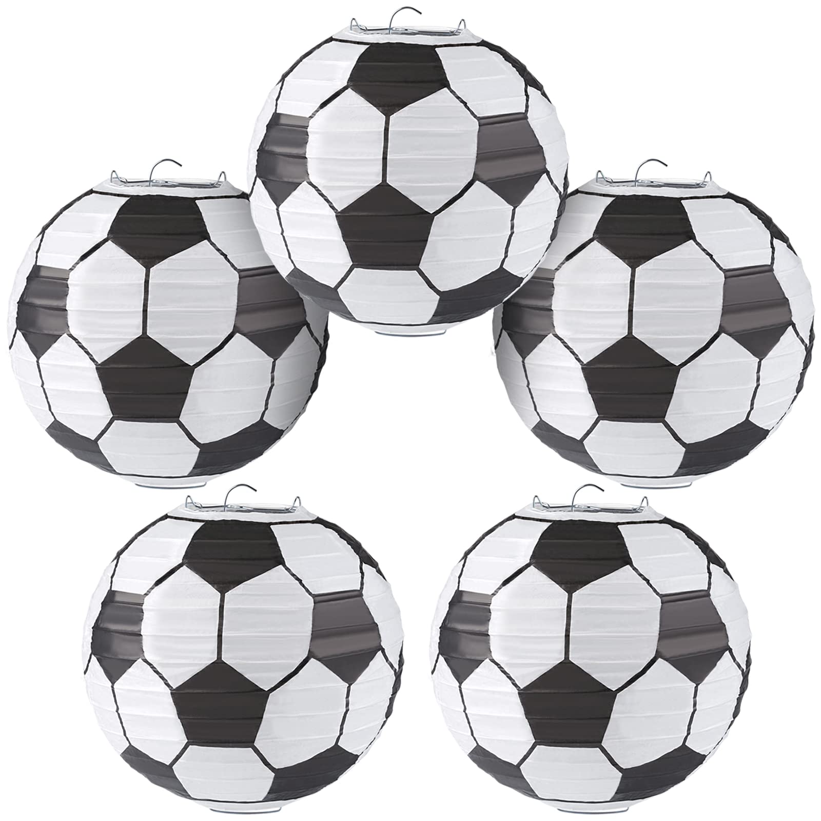 10 Inch Soccer Paper Lanterns - Pack of 5 | Soccer Themed Birthday Party Decorations, Sports Party Supplies & Favors | Perfect for Kids Birthday, Team Celebrations & Game Day Decor