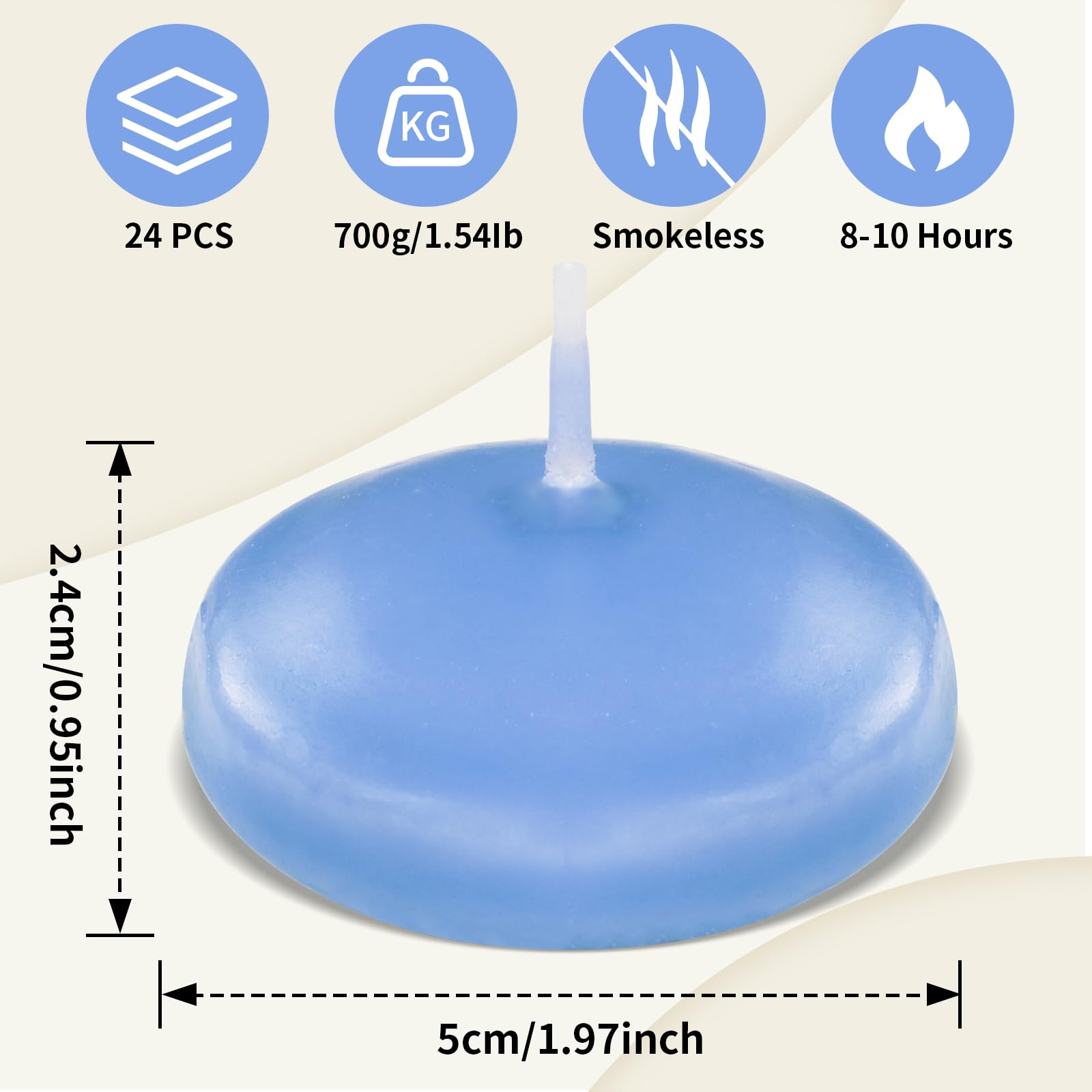 24 Unscented Blue Floating Candles - 2 Inch Long-Lasting Water Candles for Birthday, Wedding, Party & Holiday Decorations - Elegant Centerpiece for Pool, Bathtub, Vase or Tabletop Displays