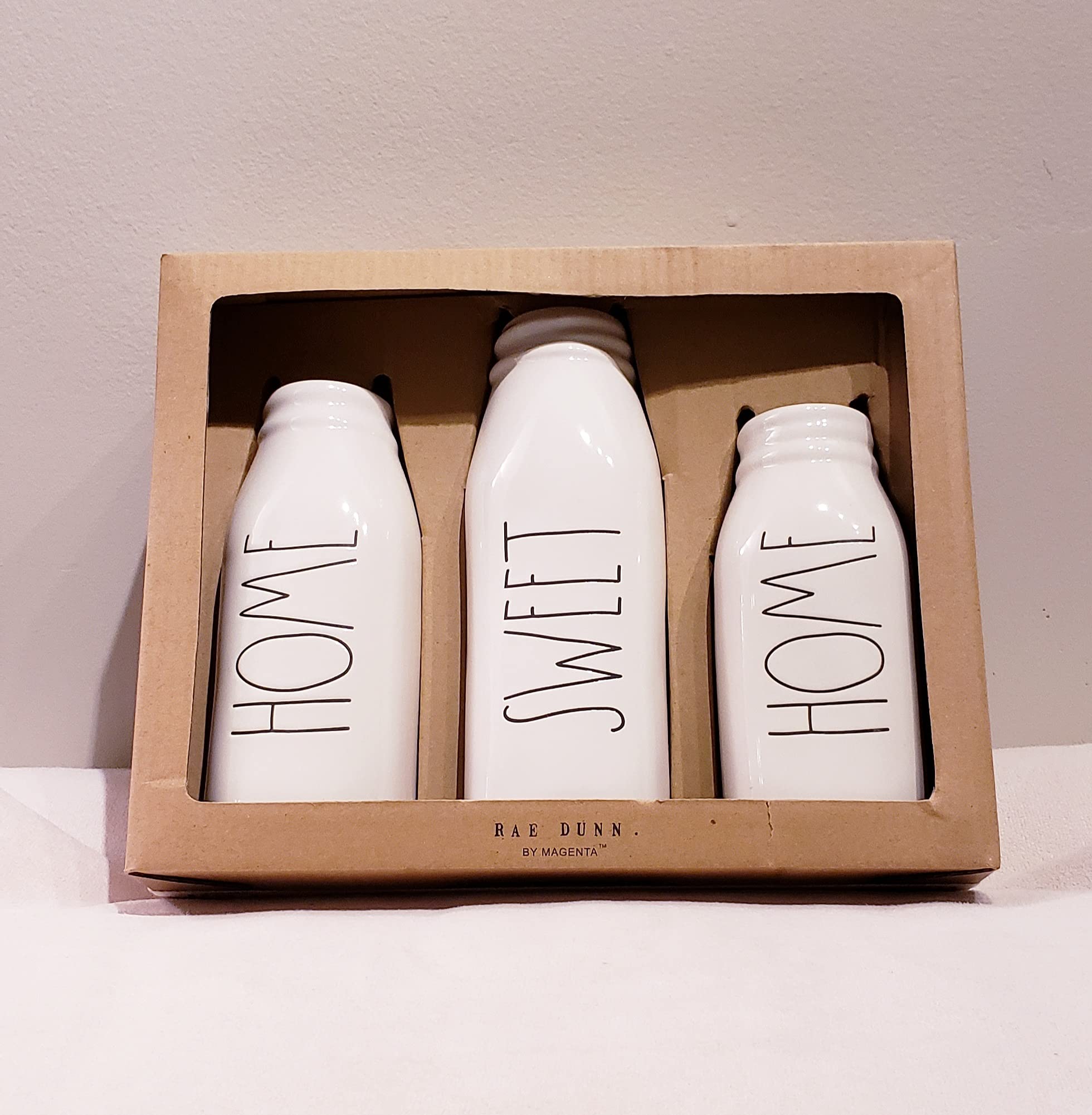 Rae Dunn Artisan Collection Home Sweet Home Flower Vases Set - Farmhouse Milk Bottle Style for Farmhouse Decor, Wedding Centerpieces, and Rustic Home Accents