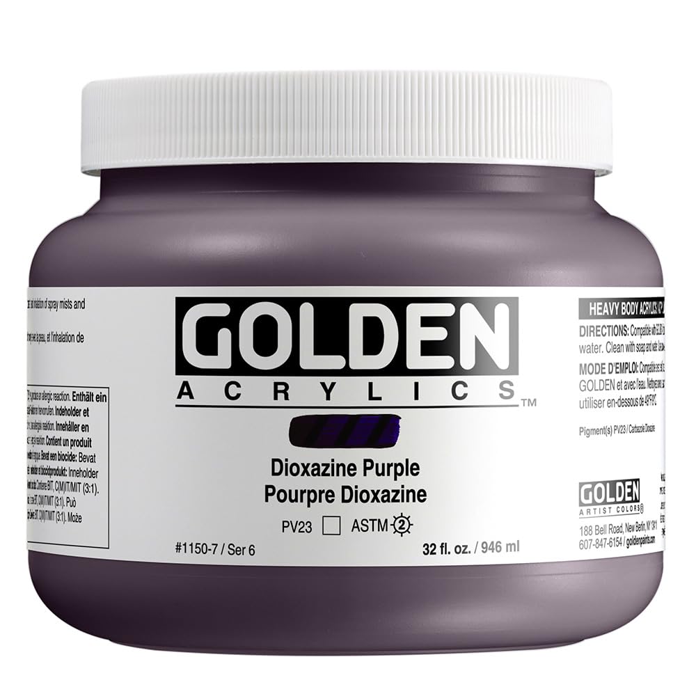 GOLDEN Heavy Body Acrylic Paint - Dioxazine Purple 32 fl oz (946ml) Professional Grade Transparent Acrylics for Artists | Perfect for Canvas Painting, Abstract Art & Mixed Media Projects