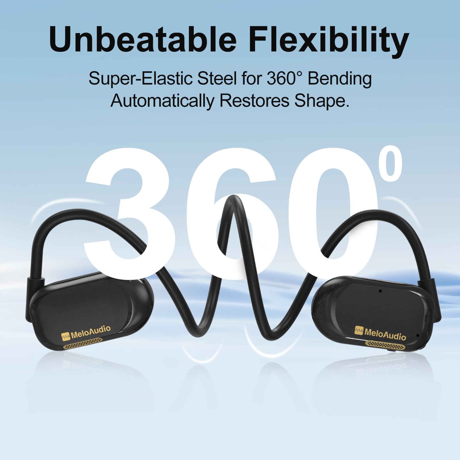 MeloAudio Open-Ear Bluetooth Headphones with Noise Cancellation Mic - Wireless Sports Earbuds with Enhanced Bass, IPX5 Waterproof, Lightweight Design for Running, Gym, Cycling & Outdoor Activities - Perfect for Big Heads & Active Lifestyles