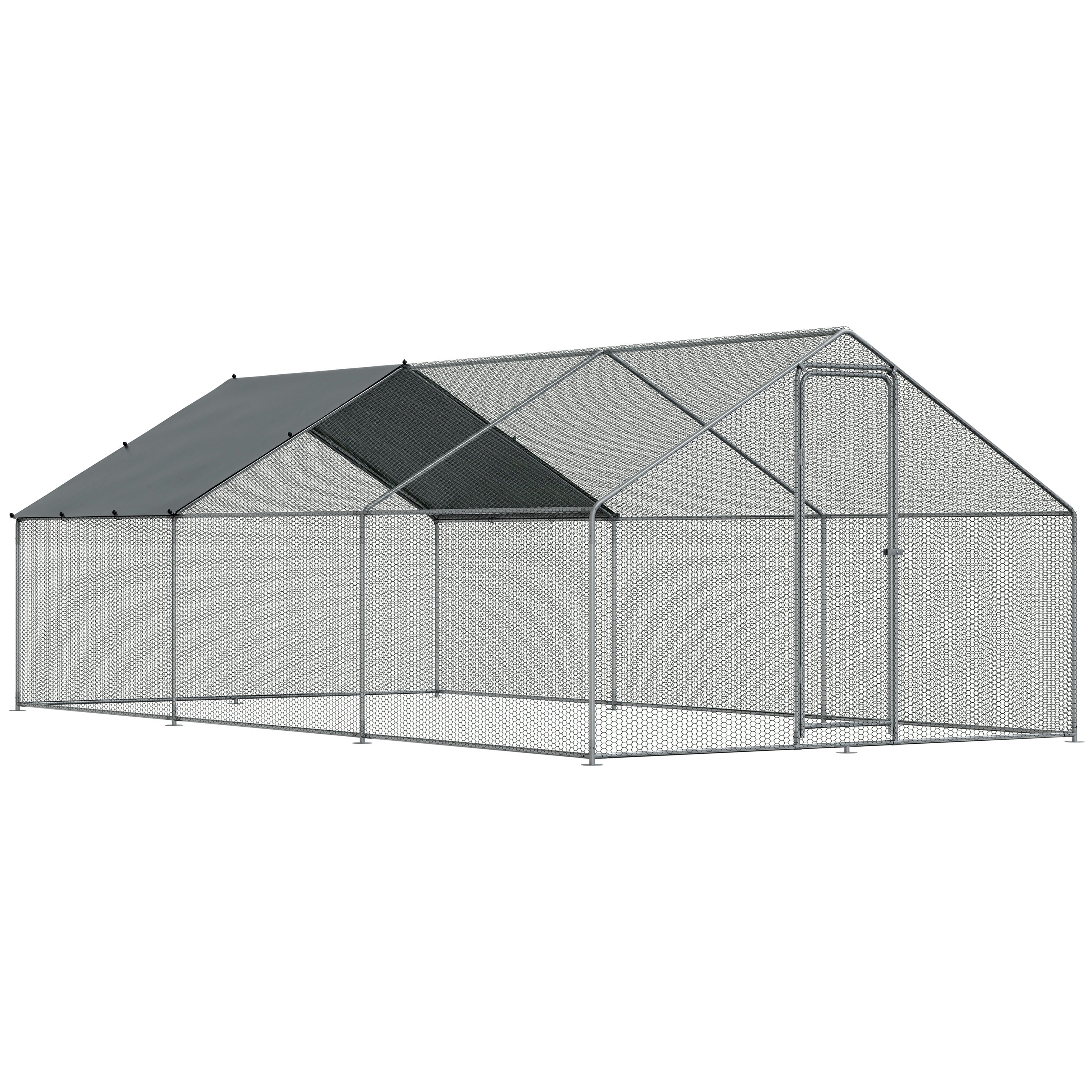 3x6x2m Galvanized Steel Walk-In Chicken Coop with Roof Cover & PVC Coated Wire Mesh - Outdoor Poultry Run for Hens, Ducks, and Small Animals