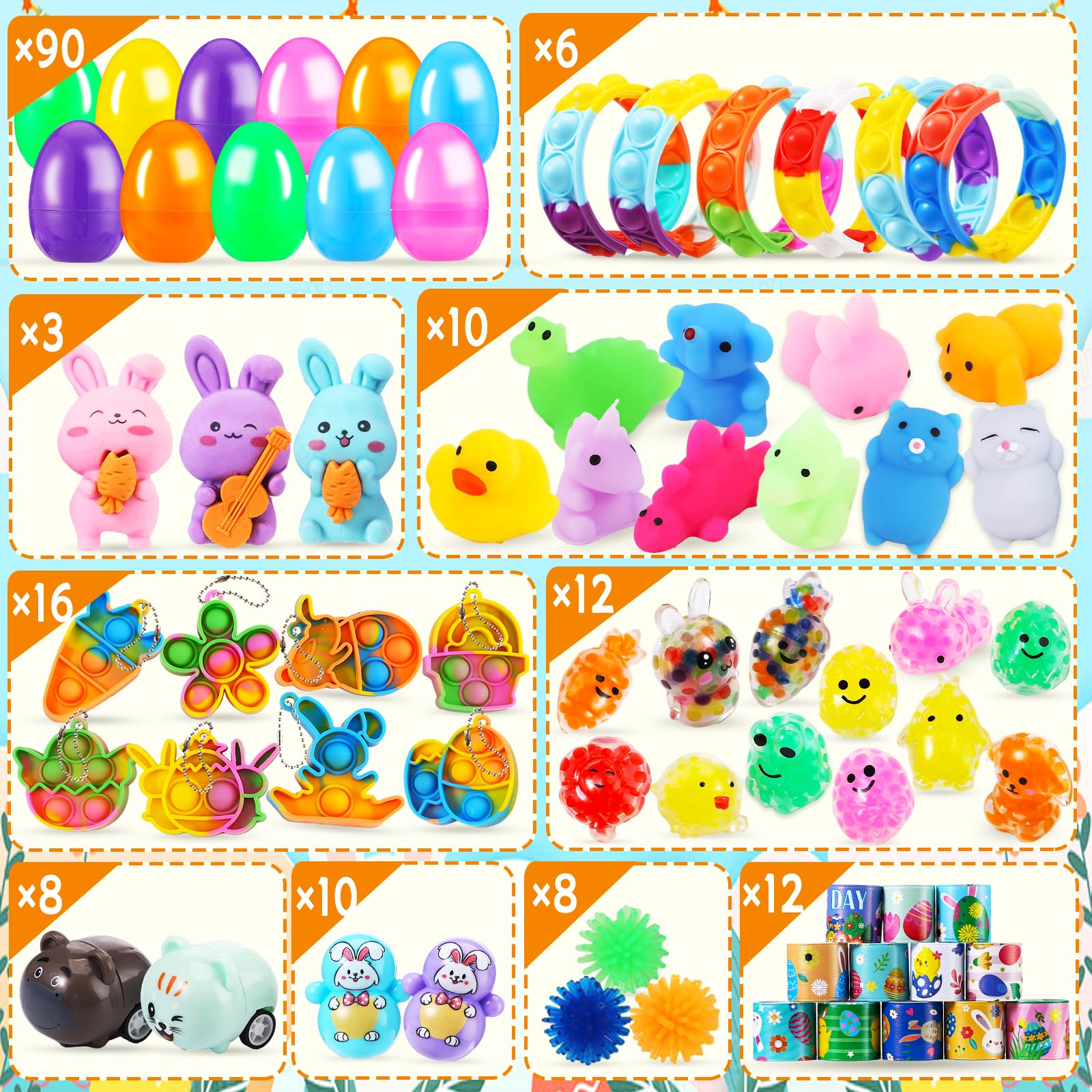 90 PCS Easter Egg Fillers with Surprise Toys Inside - Easter Egg Hunt Basket Stuffers, Party Favors, Fidget Toys Assortment for Kids - Perfect for Easter Celebrations, Birthday Parties & Classroom Rewards