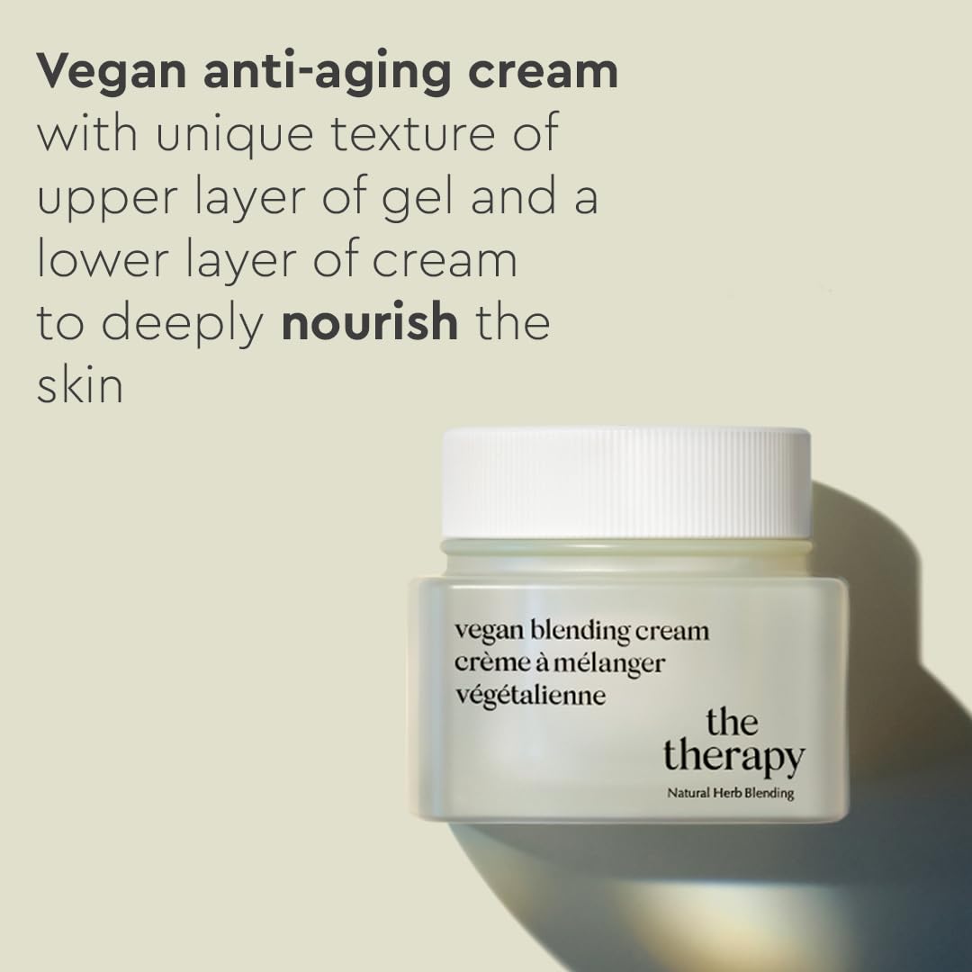The Face Shop The Therapy Vegan Blending Cream - Organic Anti-Aging Face Moisturizer for Elasticity & Hydration | 2-in-1 Gel-Cream Formula | Cruelty-Free, Refillable K-Beauty Skincare | Perfect for Daily Routine & Night Care