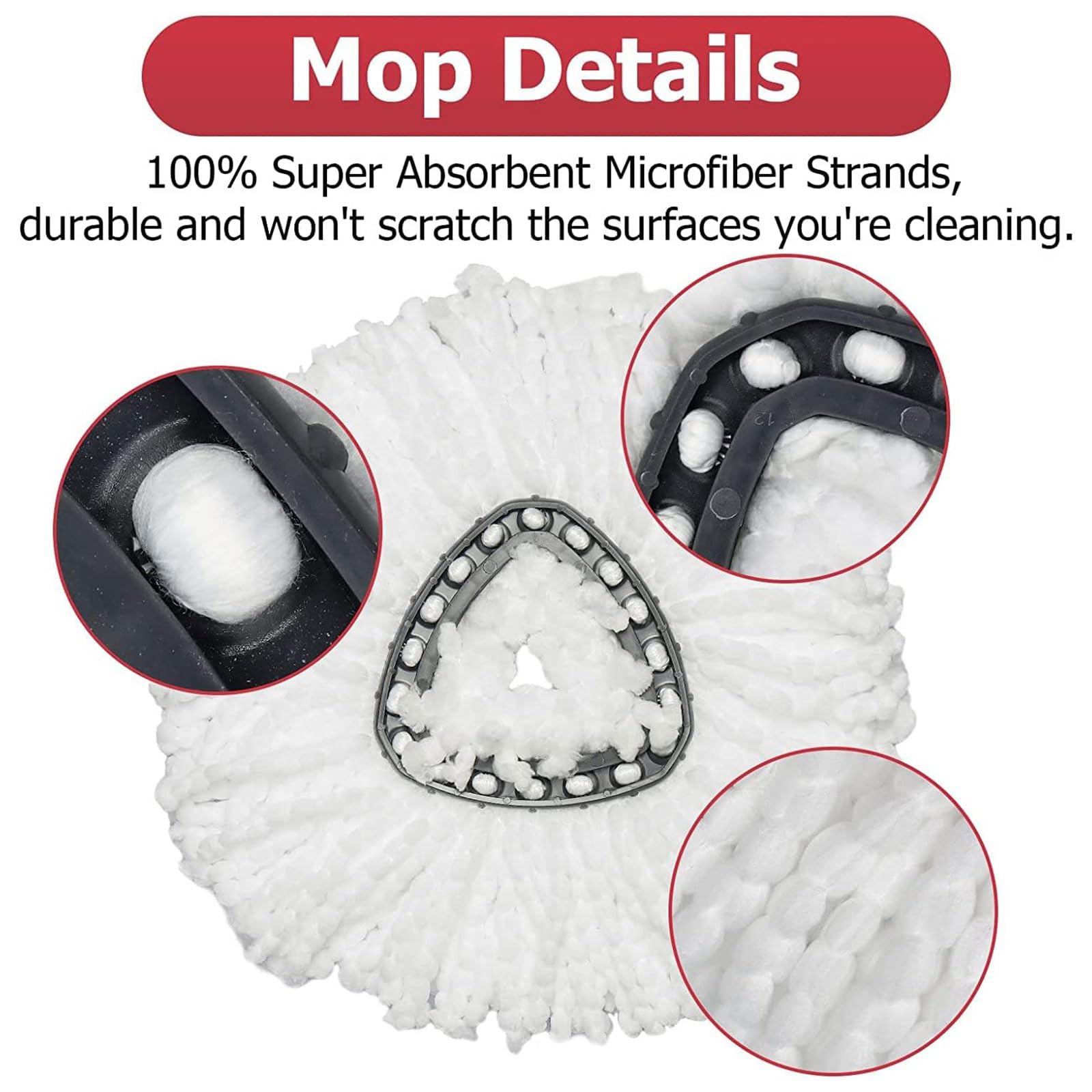 Spin Mop Replacement Head Set with Base & Extendable 30