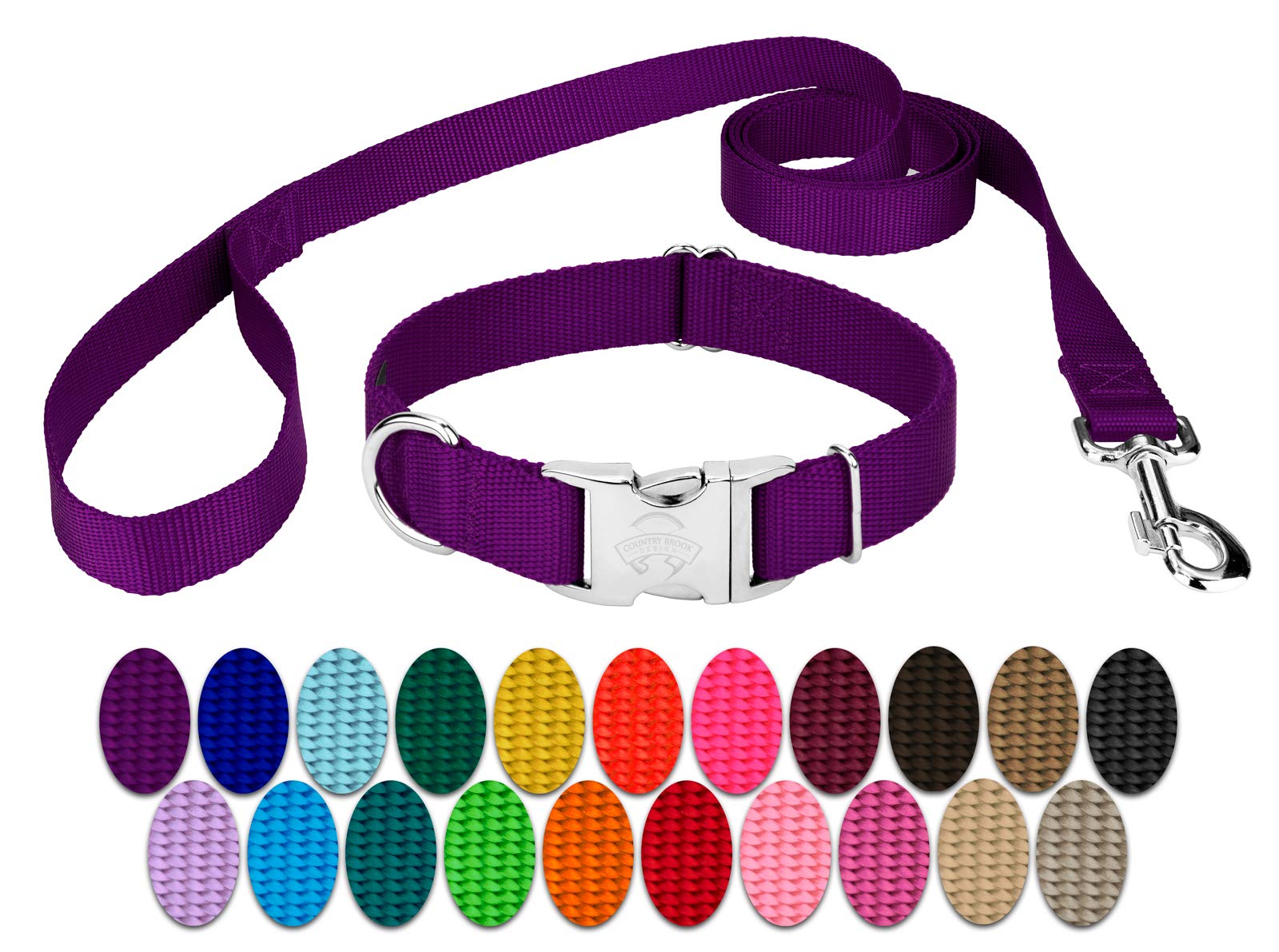 Premium Nylon Dog Collar & Leash Set for Small Medium Large Dogs - 30+ Vibrant Colors (3/4