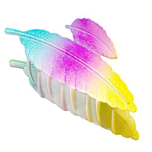 Accglory Girls Colorful Metal Hair Claw Clip - Small Fine Hair Clips with Glitter & Leaf Design, Rainbow Feather Jaw Clips Hair Accessories for Women with Thin Hair | Perfect for School, Parties, Weddings & Everyday Styling