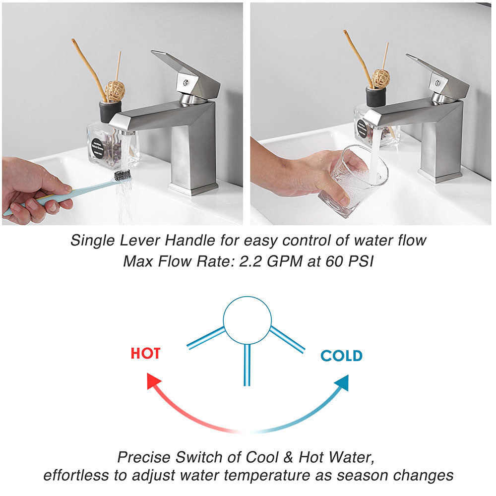 Aquaterior Single Handle Bathroom Faucet with Hot & Cold Water Control - 7H Design for Modern Sink Vanity, Perfect for Home & Hotel Bathroom Renovation