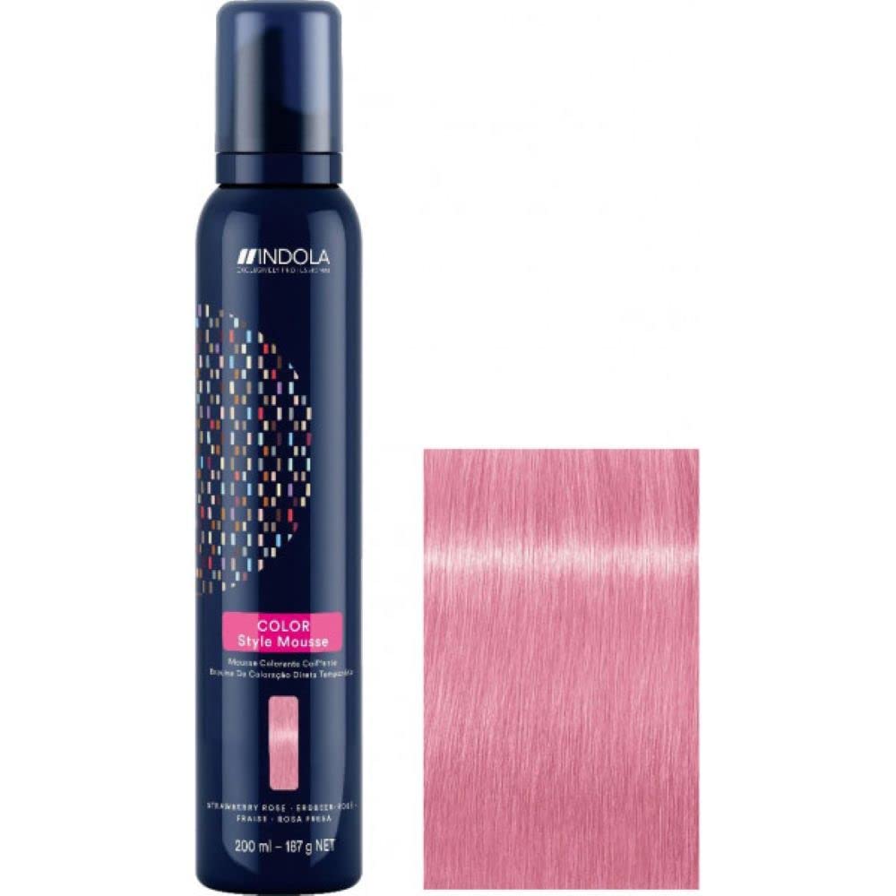 Indola Permanent Hair Color Mousse - Strawberry Rose (200ml) | Long-Lasting Vibrant Hair Dye for Home Use, Salon-Quality Results