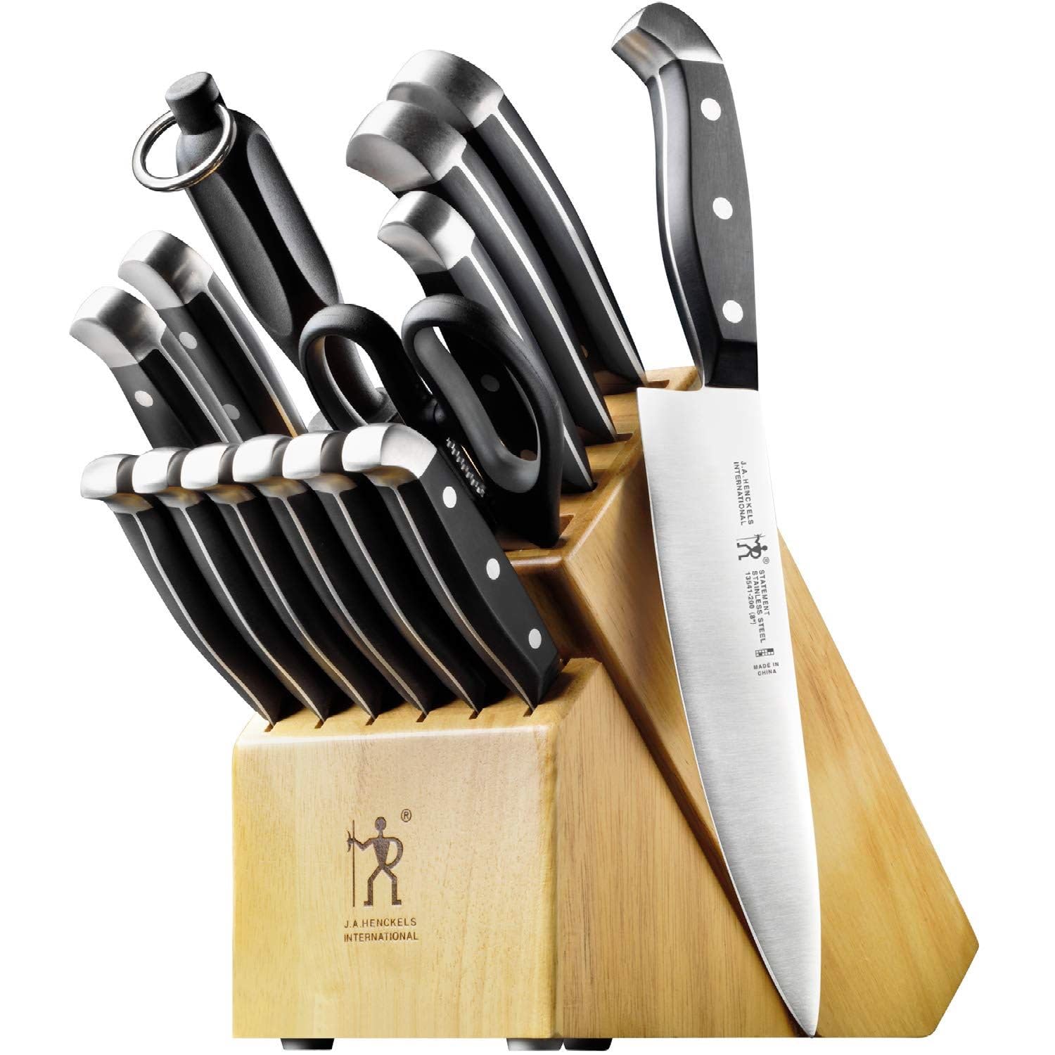 HENCKELS Premium 15-Piece Knife Set with Block - Razor-Sharp German Stainless Steel Knives - 100+ Years Craftsmanship - Lightweight & Durable - Dishwasher Safe - Perfect for Home Kitchen, Professional Chefs & Gift Giving