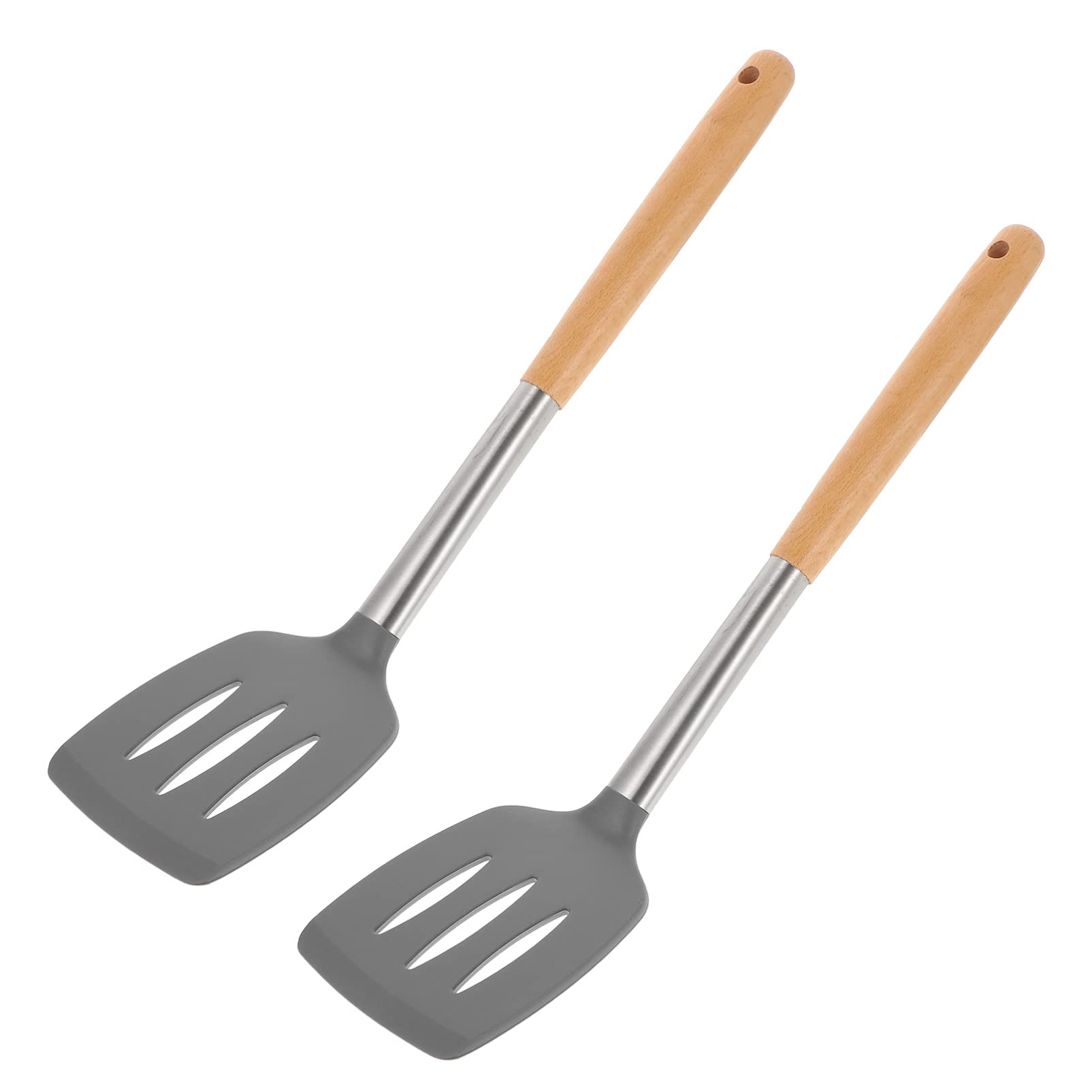 DOITOOL 2-Piece Stainless Steel Spatula Set with Silicone Head & Wooden Handle - Non-Stick Kitchen Utensils for Cooking, Baking, Flipping Pancakes & Serving Cakes - Perfect for Home Kitchen & Professional Use