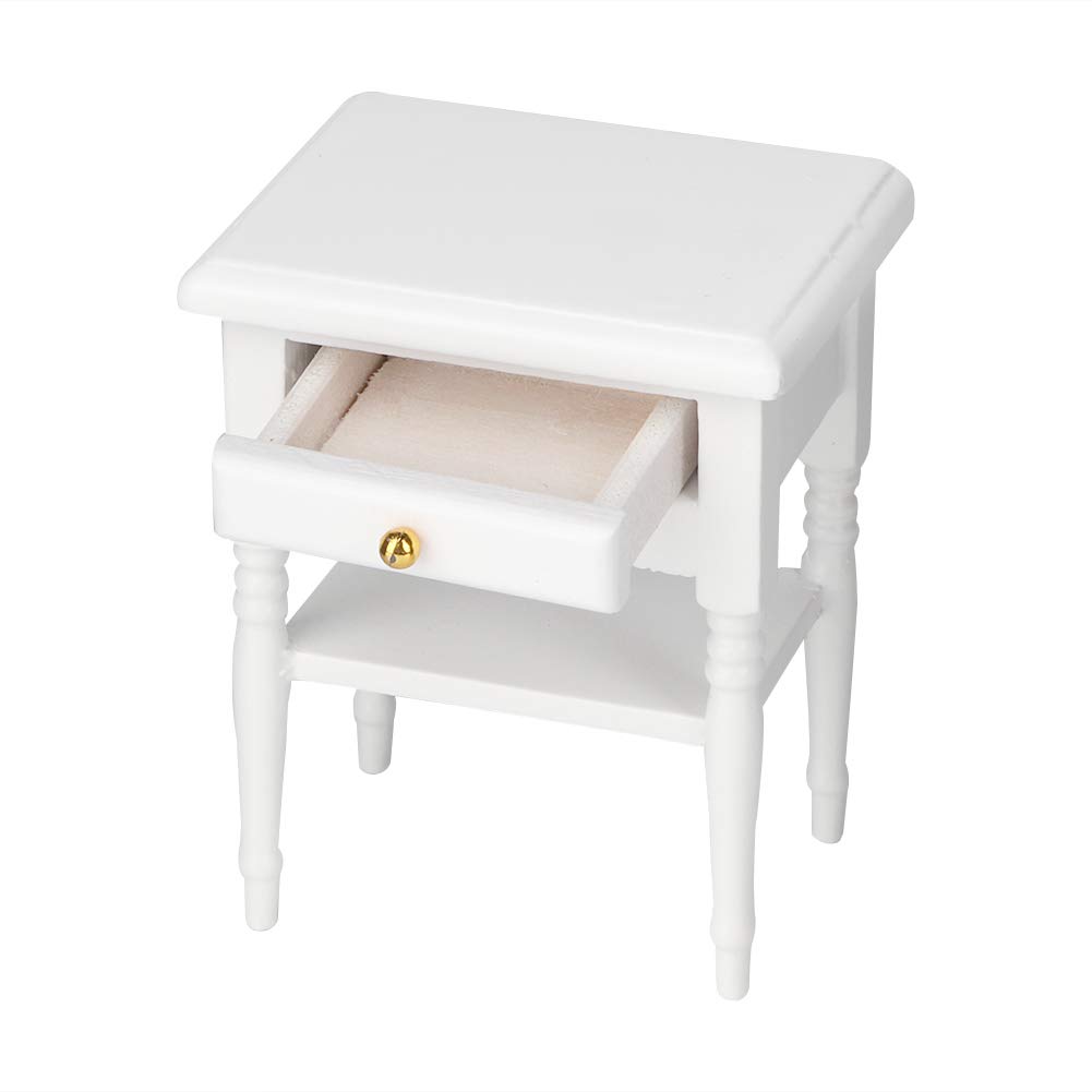 1:12 Scale Miniature Dollhouse Nightstand with Removable Drawer - Realistic Bedroom End Table for Dollhouse Accessories | Perfect for Dollhouse Decor, Kids Play & Collectors (White) - Enhance Your Miniature Bedroom Scene