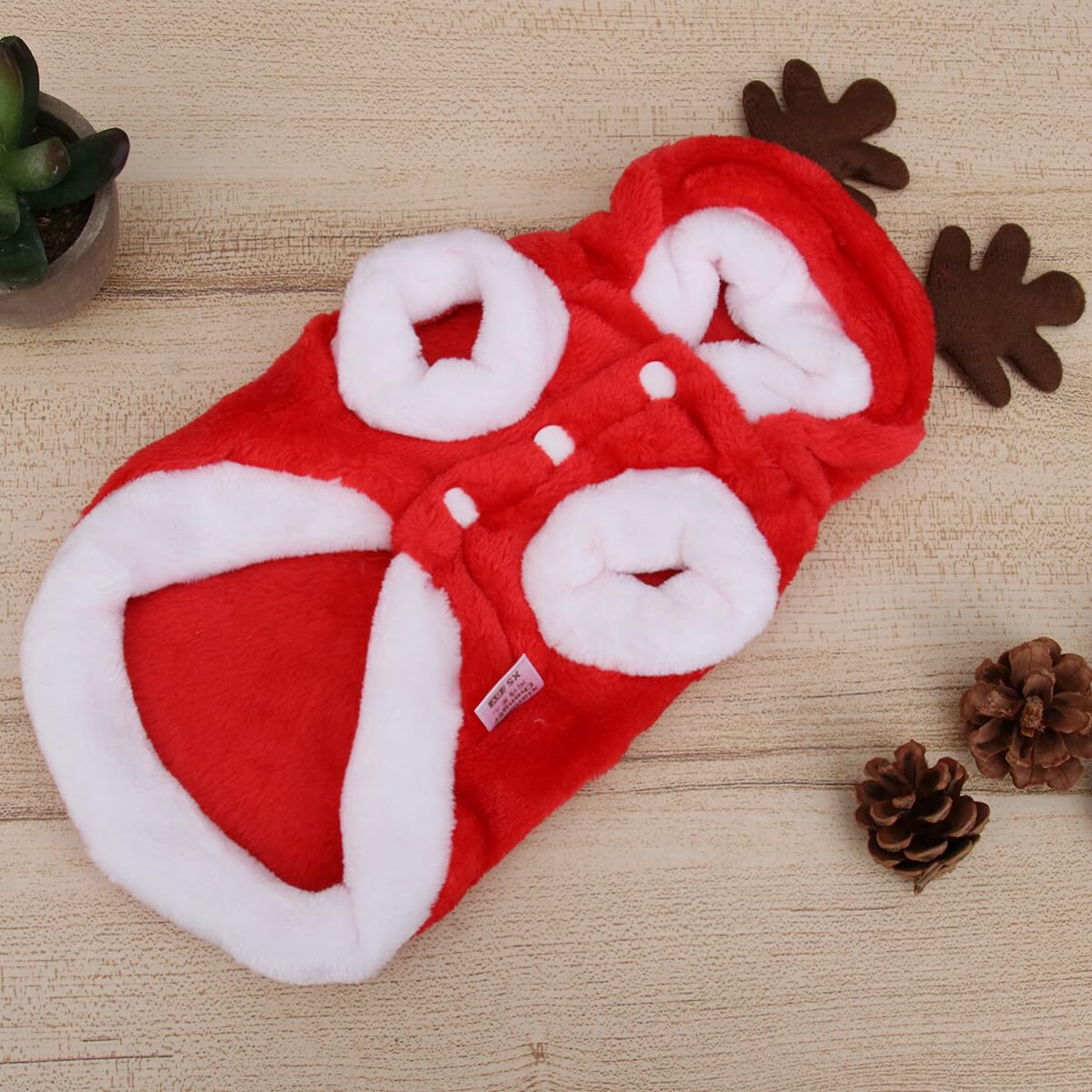POPETPOP Flannel Reindeer Dog Costume with Elk Antlers - Christmas Pet Outfit for Small Dogs (XS) | Cute Holiday Dog Clothes for Xmas Parties & Photo Shoots