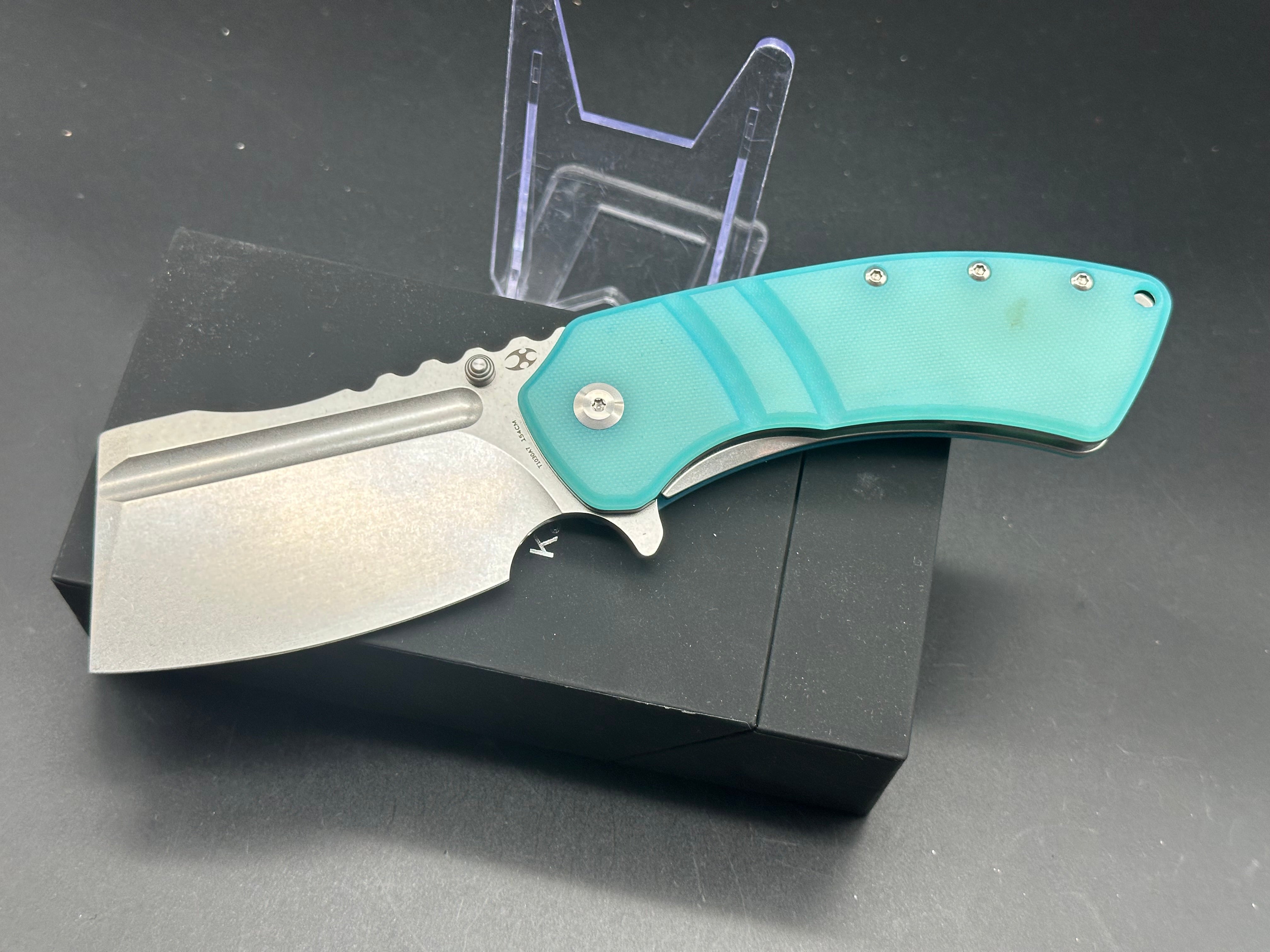 KANSEPT XL Korvid Folding Knife - Premium 154CM Steel Blade with Tiffany Blue G10 Handle - EDC Pocket Knife for Camping, Hiking & Outdoor Adventures
