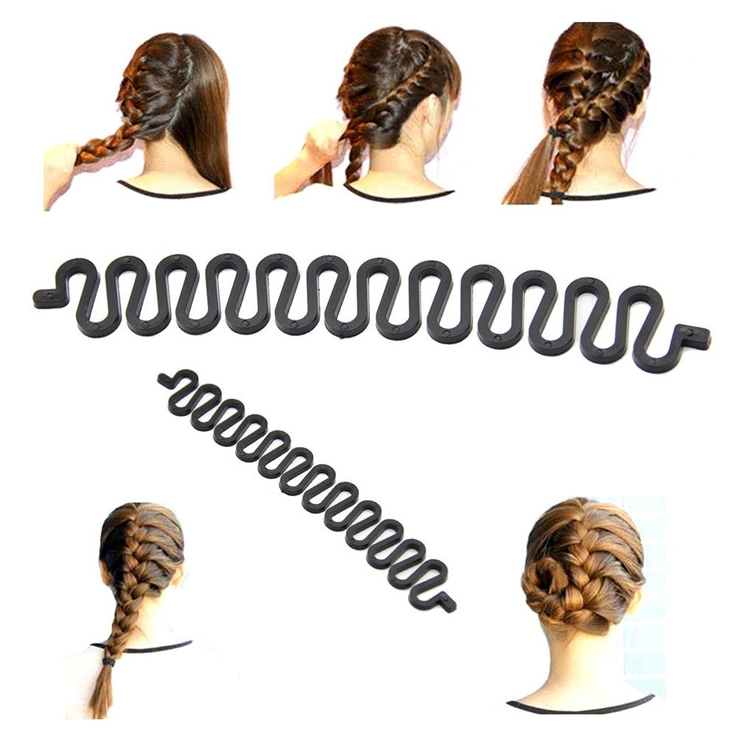 5PCS Black Plastic Hair Braid & Ponytail Maker Tool Kit - Hair Tail Loop, Comb & Bun Maker for Women Long Hair Styling | DIY Hairstyles, Salon & Home Use
