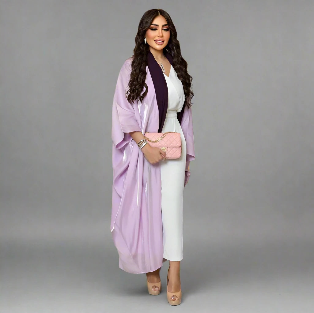 Elegant Hijab Batwing Sleeve Farasha Cardigan Open Abaya Dress for Muslim Women - Modest Islamic Fashion for Prayer, Eid, and Special Occasions