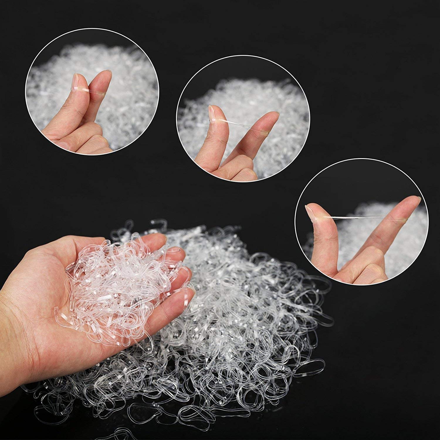 2000Pcs Clear Elastic Hair Bands - Soft Rubber Hair Ties for Women & Girls (White) | No Damage Hair Elastics for Ponytails, Braids & Everyday Use | Packaged in Convenient Storage Box