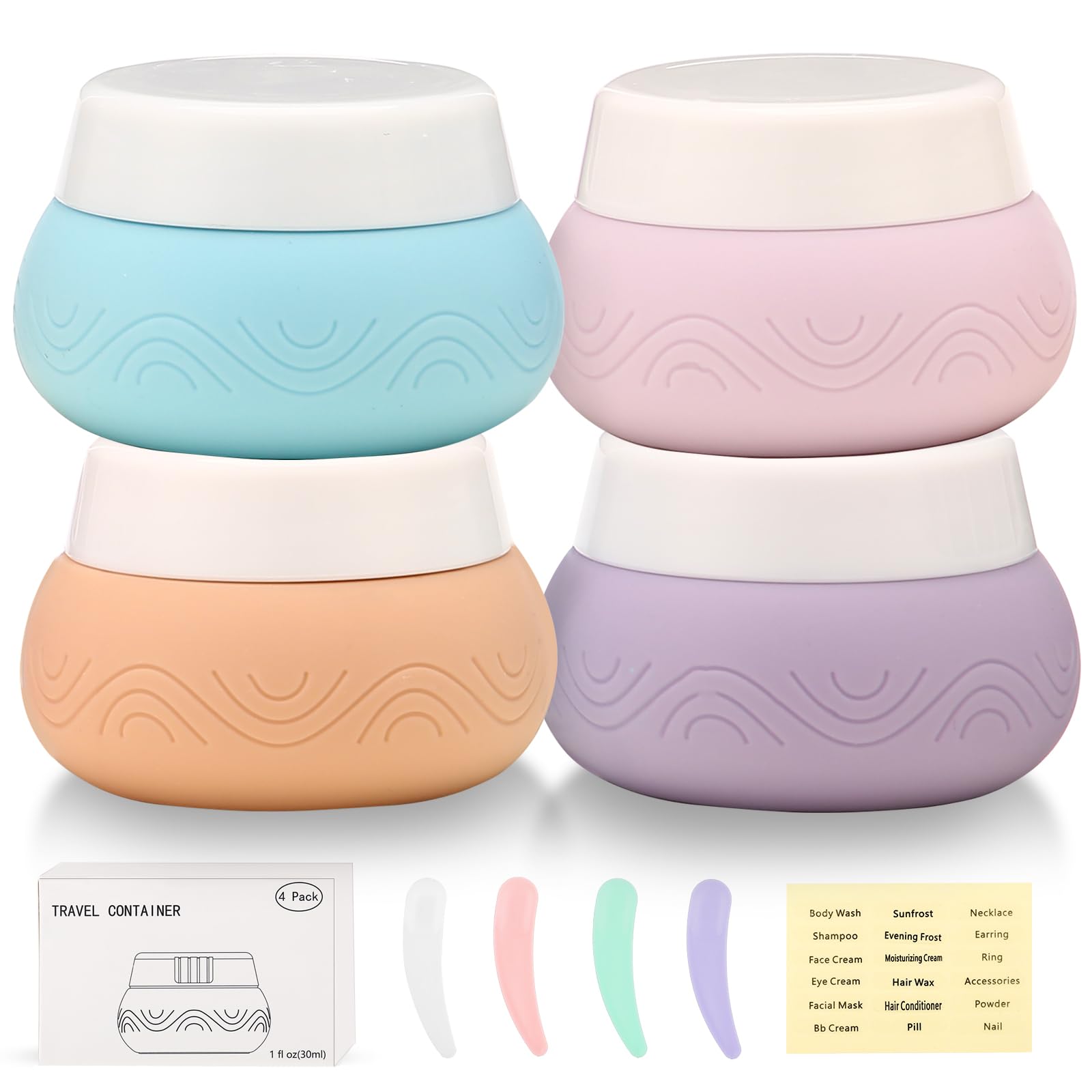 4-Pack 1oz TSA Approved Travel Size Containers - Leakproof Silicone Toiletry Jars with Lids for Cosmetics, Face & Body Cream | Perfect for Air Travel, Camping & Gym Essentials