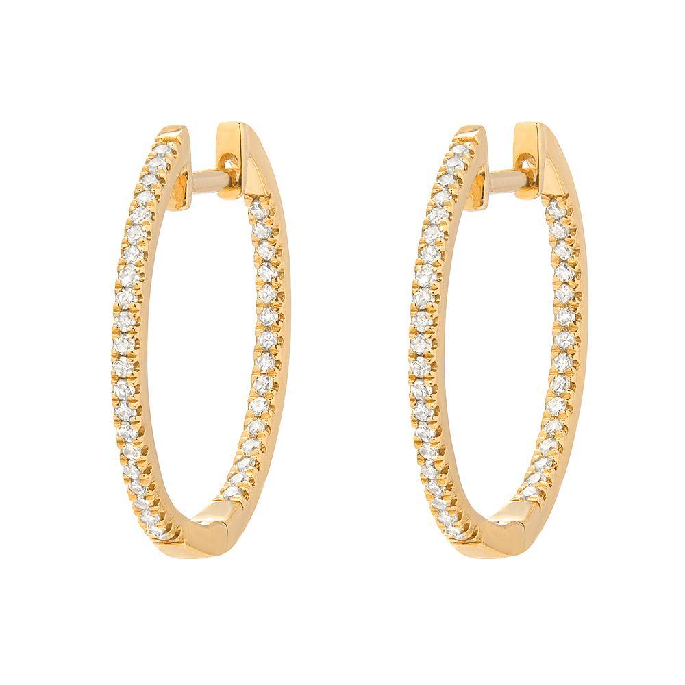 14K Gold Diamond Inside Out 15mm Large Huggie Earrings for Women - Perfect for Everyday Wear, Parties & Special Occasions