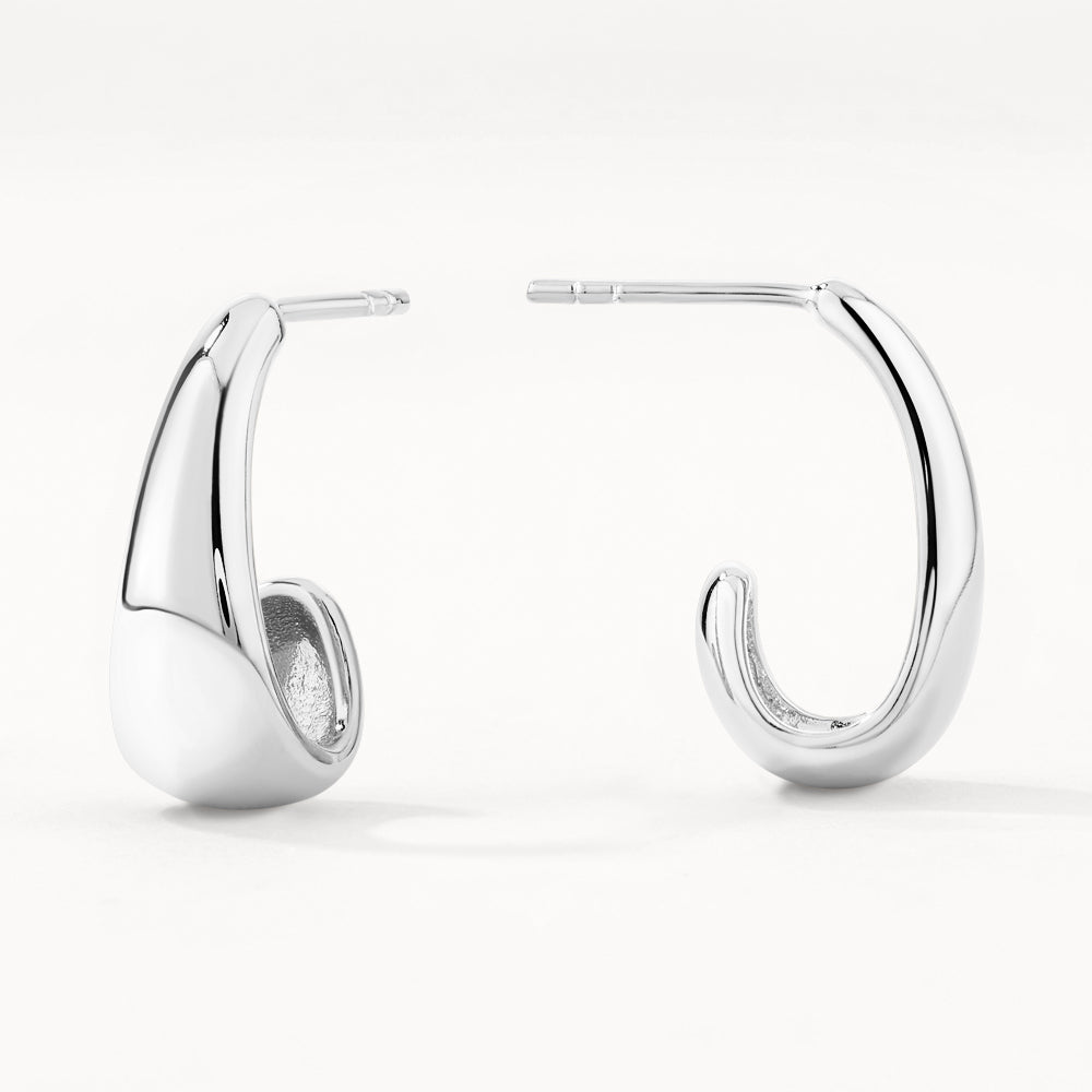 Silver Dome Half Hoop Stud Earrings for Women - Minimalist Dainty Everyday Jewelry for Work, Date Night & Special Occasions