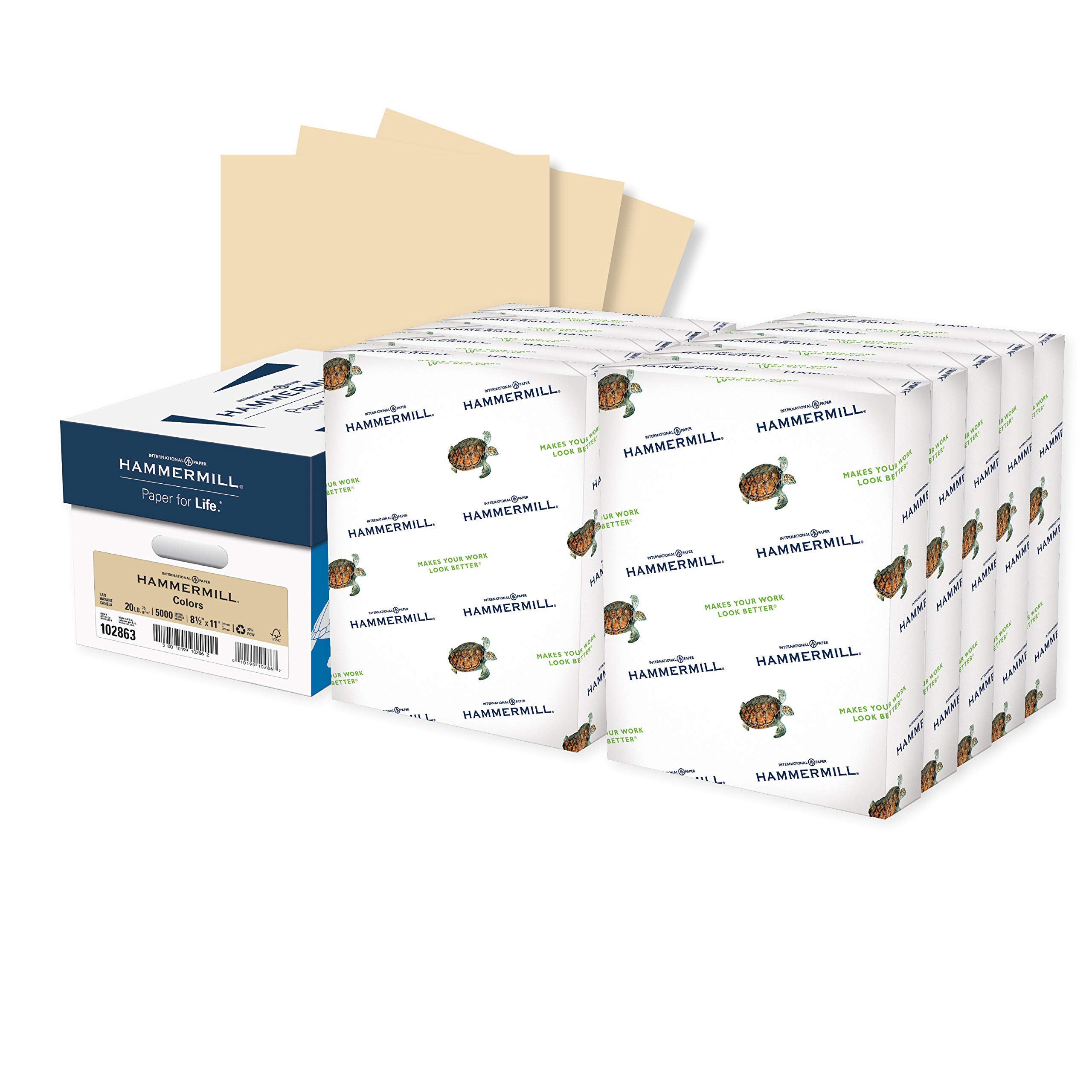 Hammermill 20 lb Tan Colored Printer Paper, 8.5 x 11 Inches - 10 Reams (5,000 Sheets) Pastel Paper for Office, School & Craft Projects - Made in USA, Premium Quality, 102863C