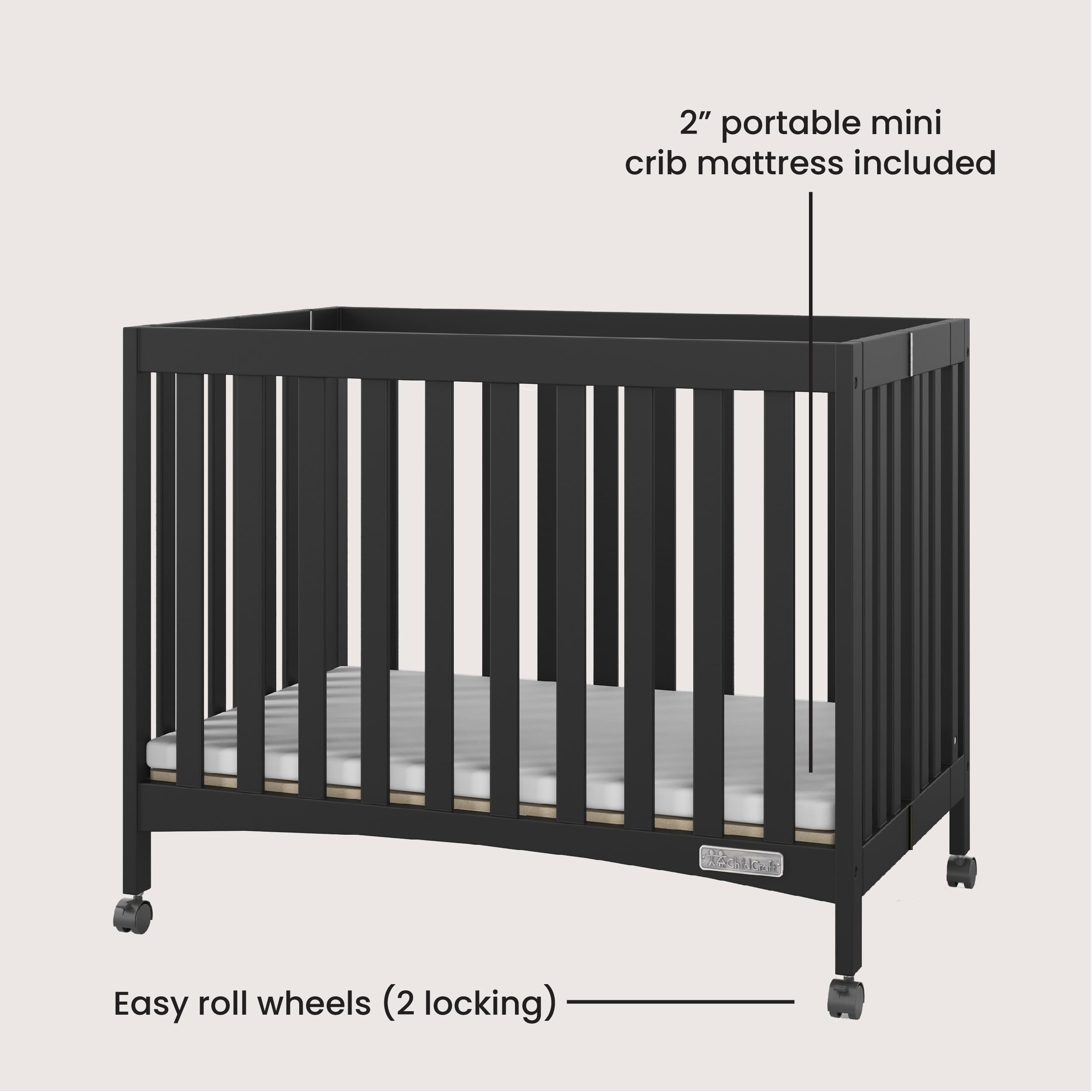 Child Craft London Mini Compact Folding Portable Crib with 2