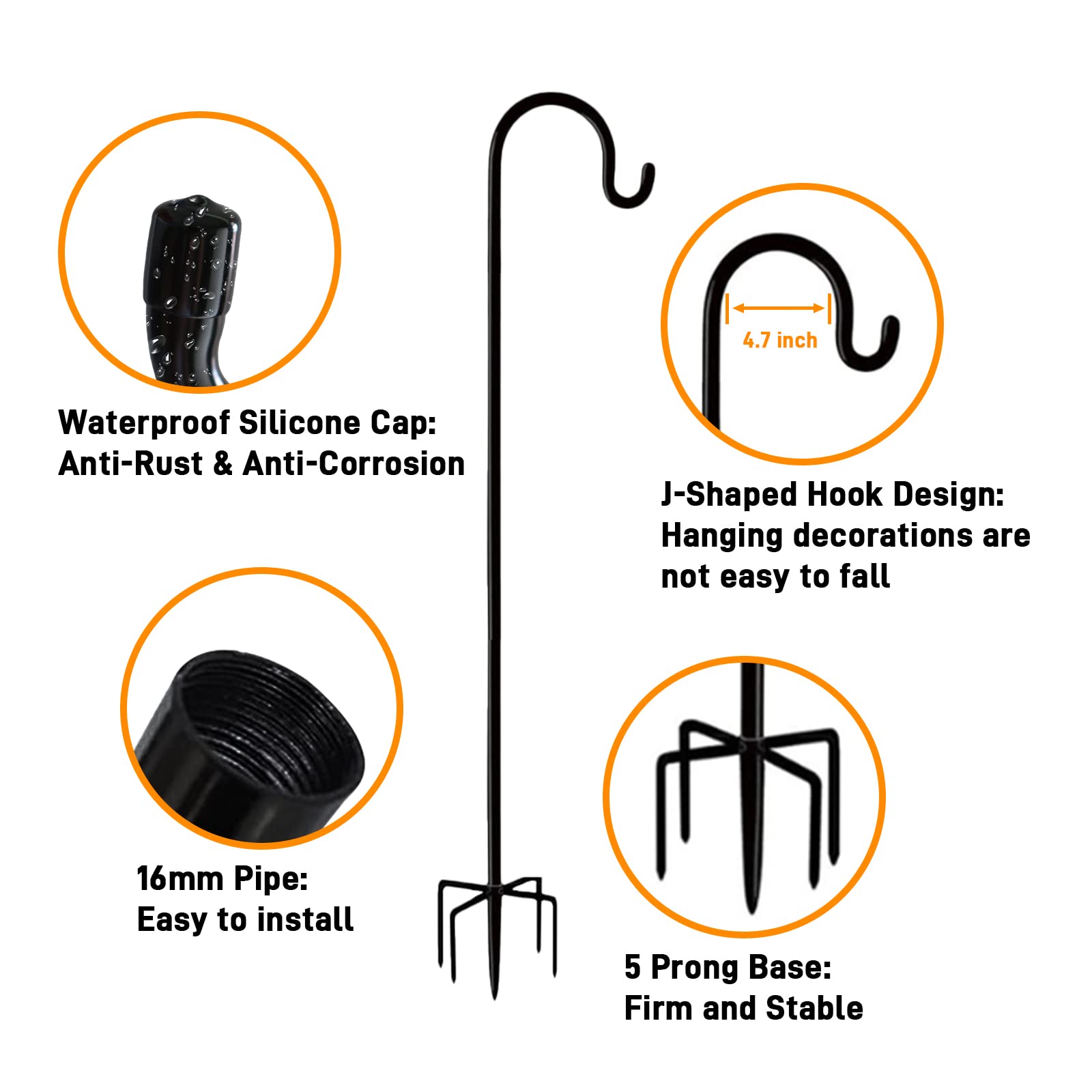 Heavy Duty 36 Inch Shepherd Hooks for Outdoor Use - 2 Pack Plant Hangers for Bird Feeders, Lanterns, Solar Lights, Wedding Decor & Planter Pots - Perfect for Garden, Patio and Yard Decoration