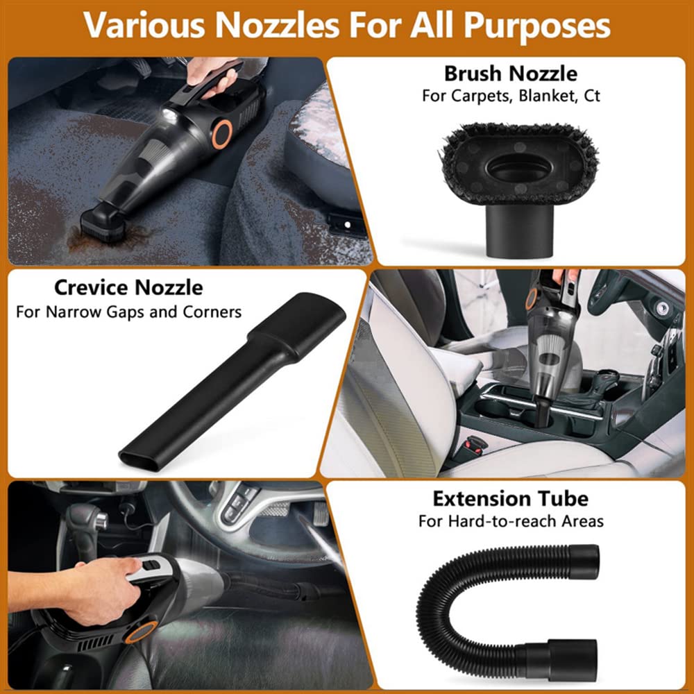 8000Pa High Power Handheld Car Vacuum Cleaner - Mini Portable Wet/Dry Vacuum for Pet Hair & Car Interior Detailing with 15ft Cord & LED Light | Perfect for Car Cleaning, Home Use, and Pet Hair Removal