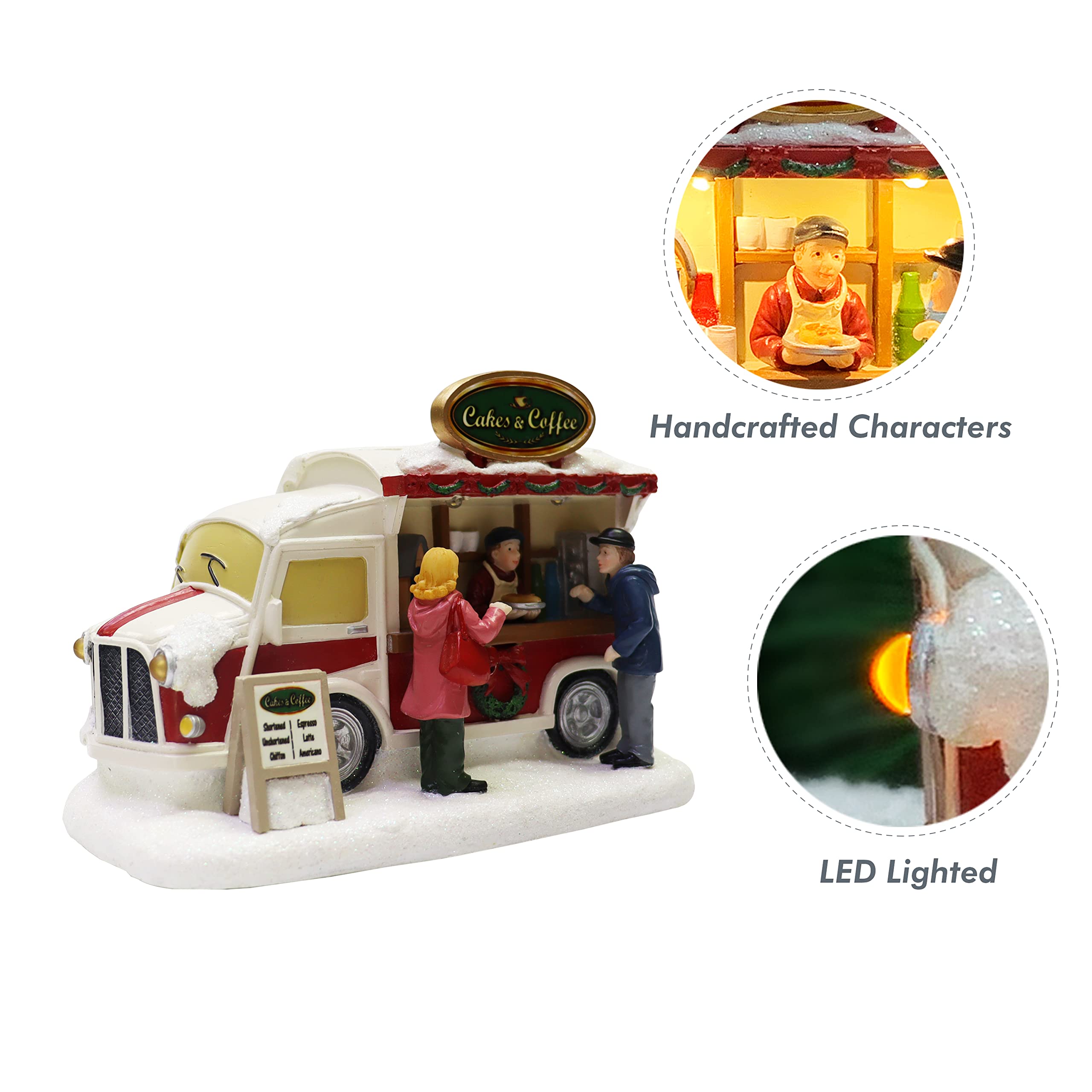 Christmas Village Food Truck with LED Lights - Battery Operated Holiday Decoration for Home & Office - Perfect for Winter Village Displays, Gift Giving & Seasonal Decor