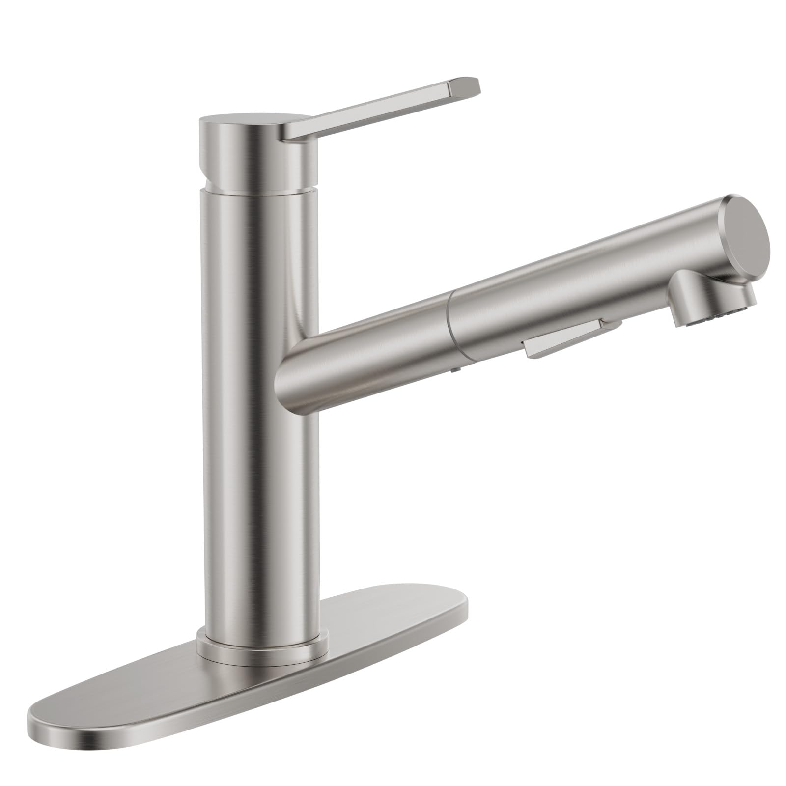 APPASO Brushed Nickel Pull-Out Kitchen Faucet with Sprayer - Single Handle Low Arc Design for 1 or 3 Hole Installation - Perfect for Kitchen, Bathroom, RV & Bar Sinks - Easy Cleaning & Food Prep Solution