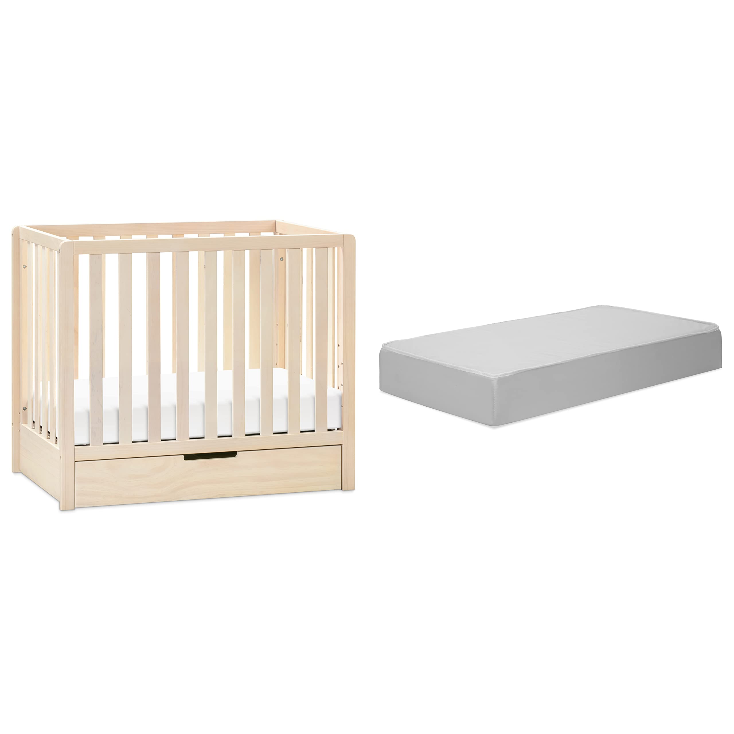 Carter's by DaVinci Colby 4-in-1 Convertible Mini Crib with Trundle - Washed Natural Finish - Includes Slumber Mini Crib Mattress - Perfect for Nursery, Small Spaces & Travel