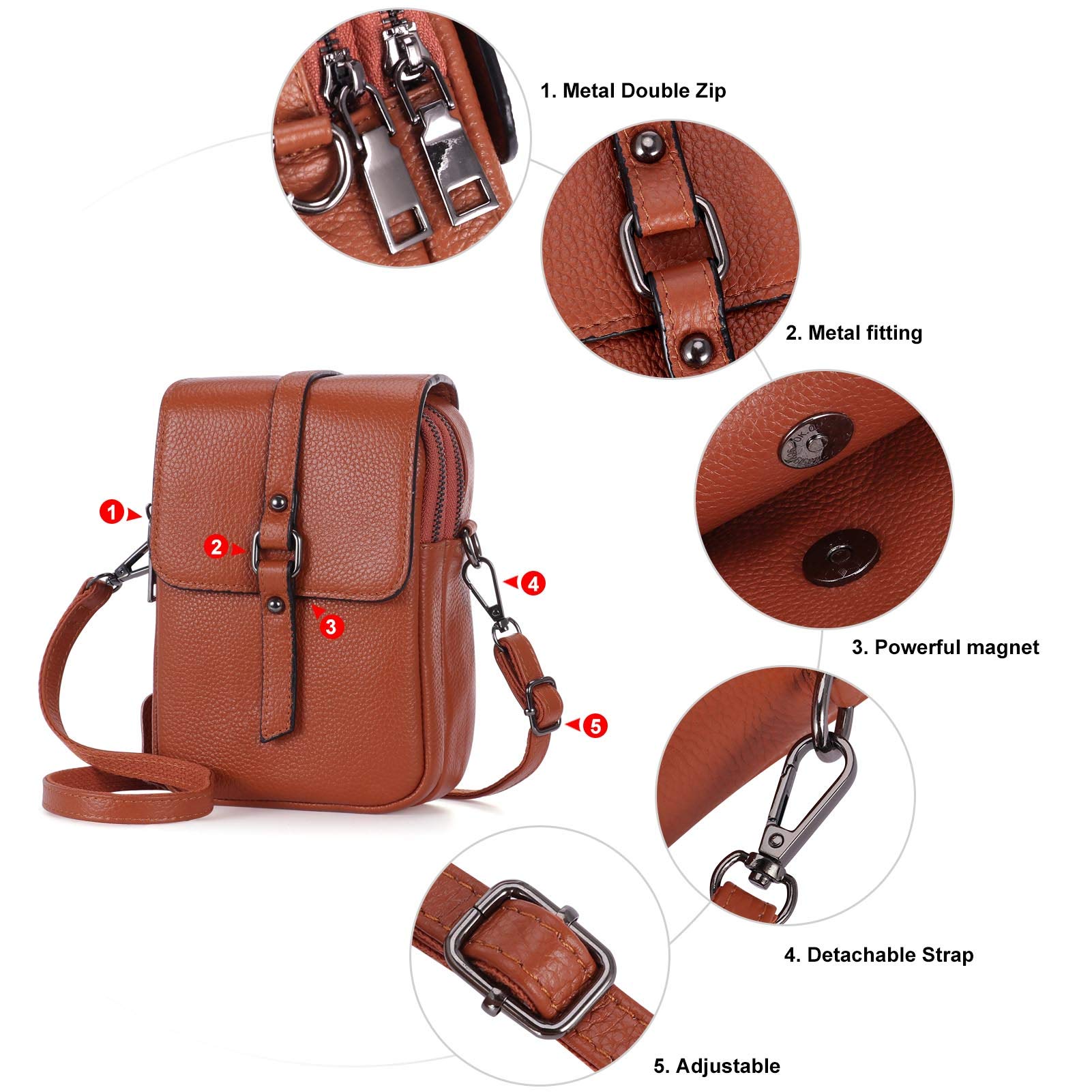 XEYOU Genuine Leather Women's Small Crossbody Phone Purse Wallet - Lightweight Shoulder Pouch Bag for Everyday Use, Travel & Shopping